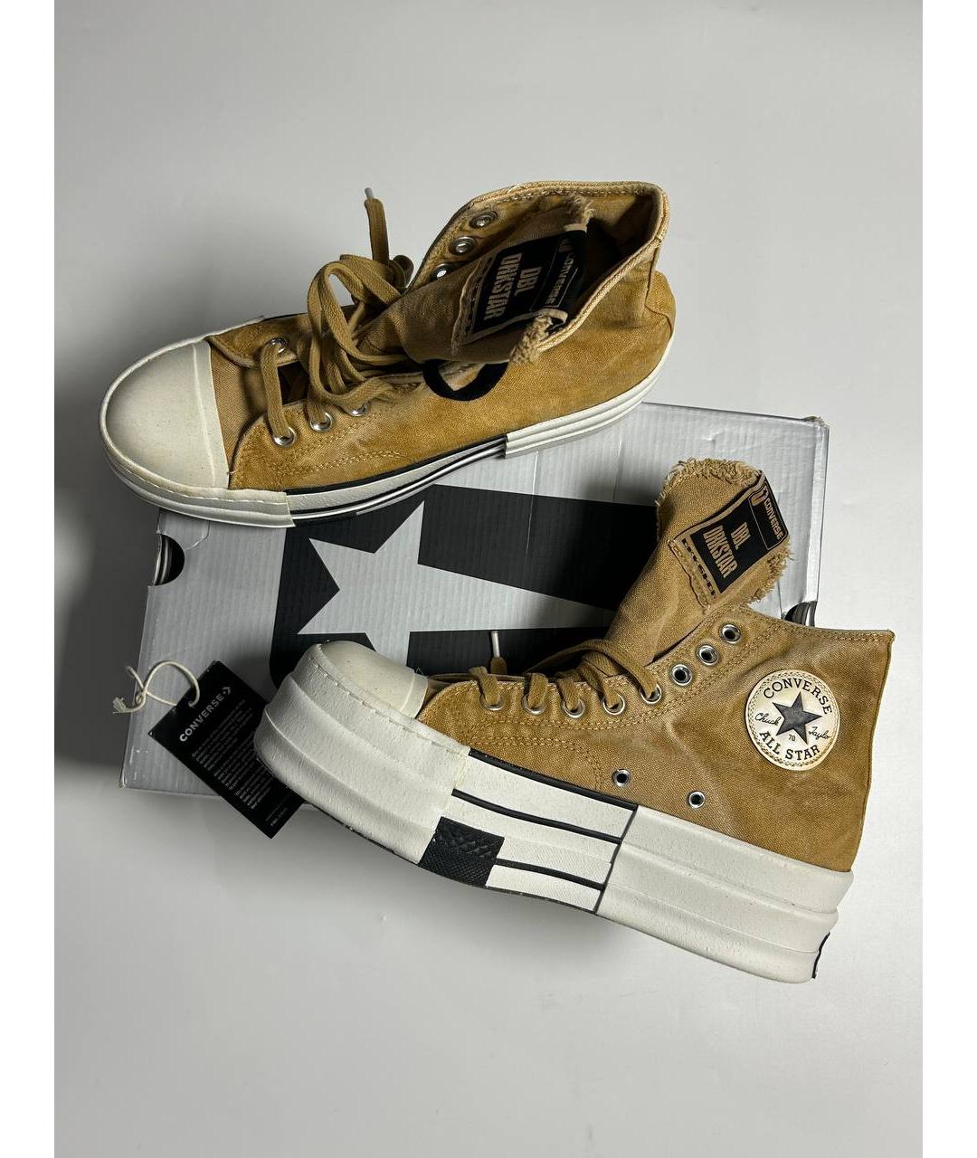 RICK OWENS DRKSHDW Горчичные текстильные высокие кроссовки / кеды, фото 2