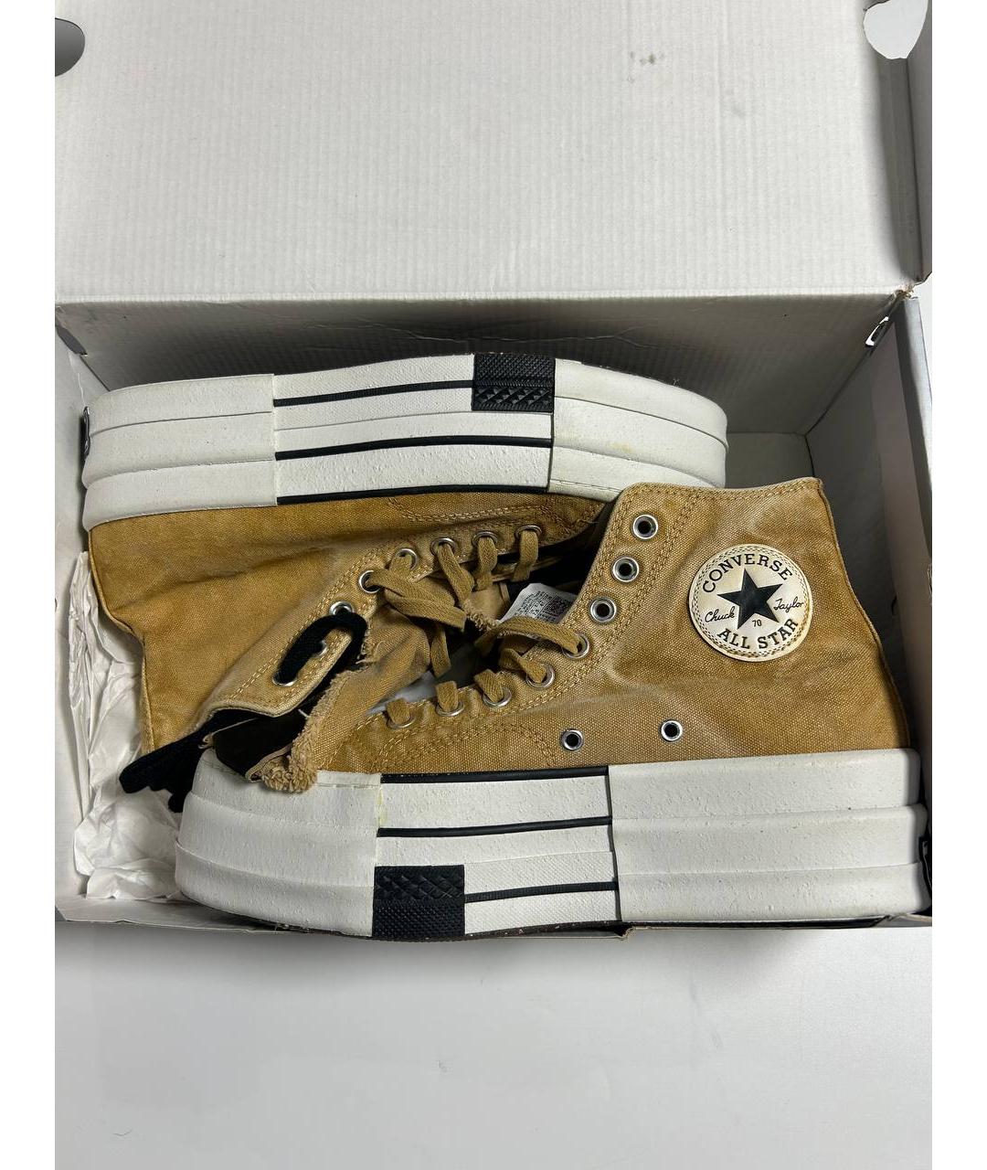 RICK OWENS DRKSHDW Горчичные текстильные высокие кроссовки / кеды, фото 8