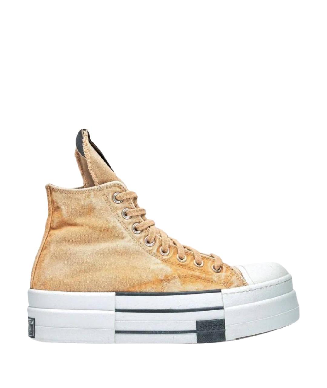 RICK OWENS DRKSHDW Горчичные текстильные высокие кроссовки / кеды, фото 1