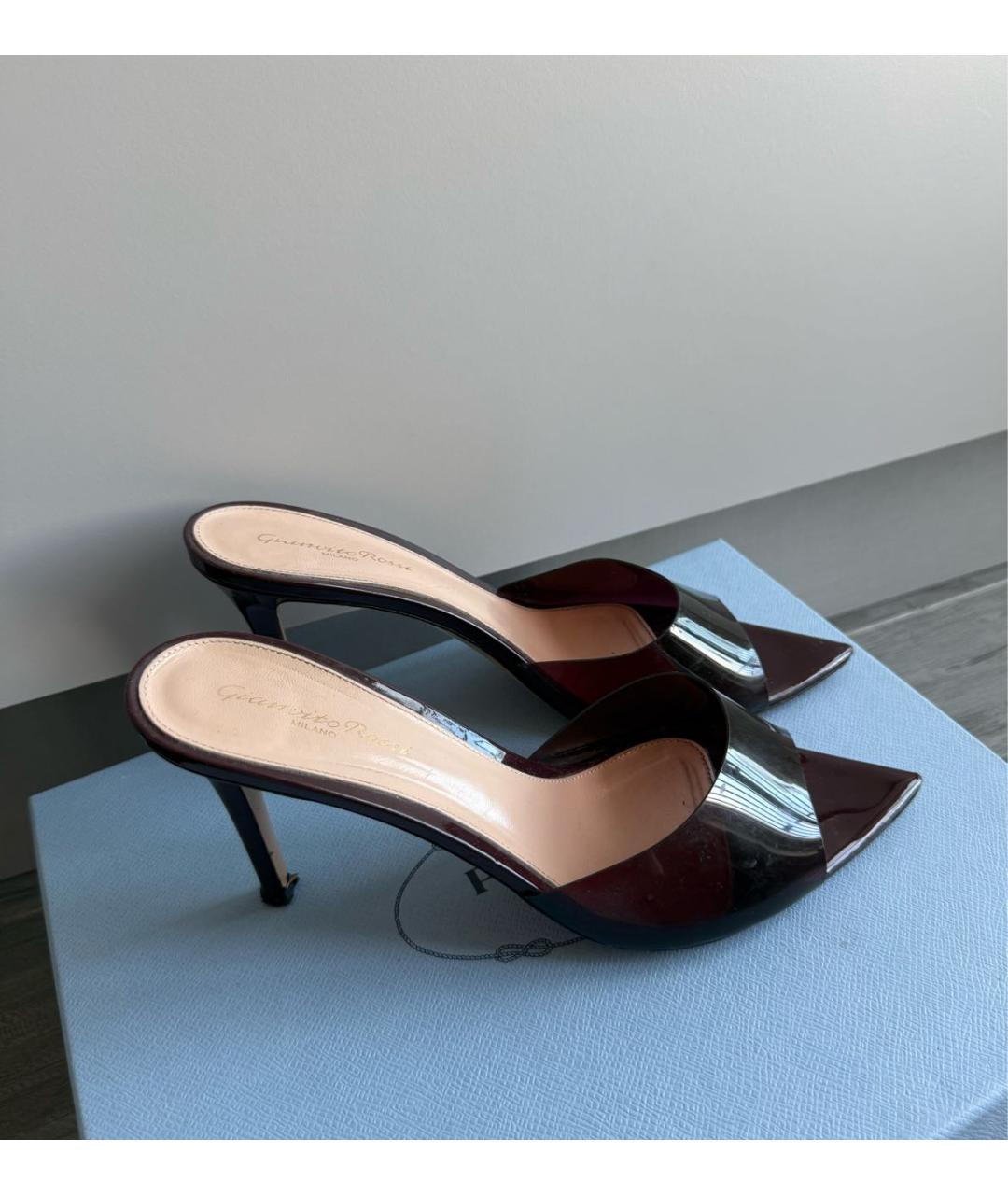 GIANVITO ROSSI Бордовые кожаные мюли, фото 6