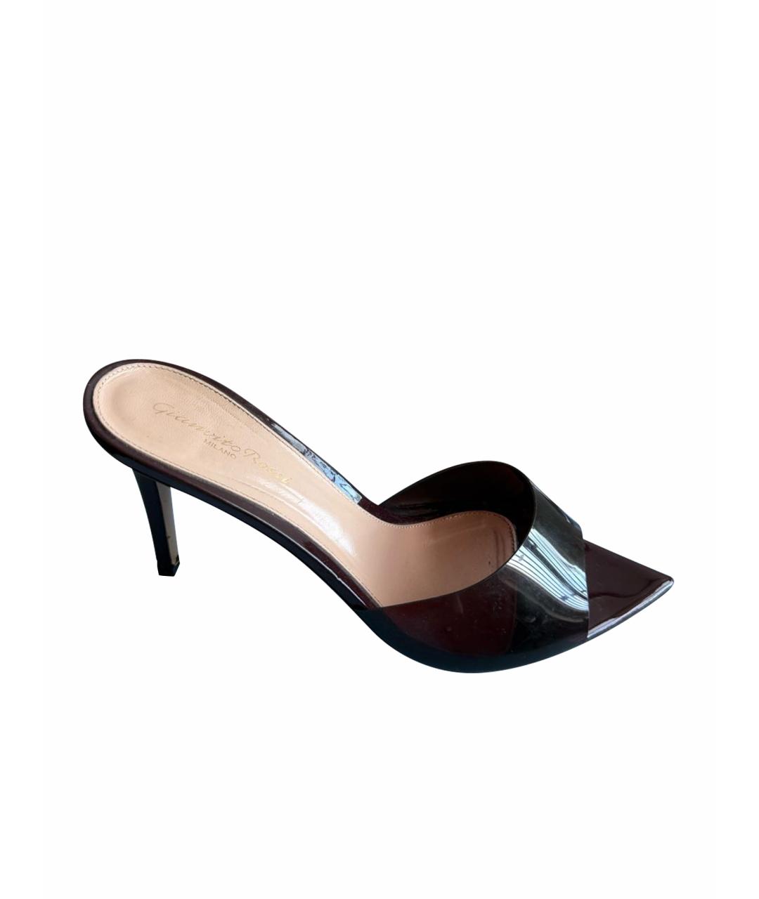 GIANVITO ROSSI Бордовые кожаные мюли, фото 1