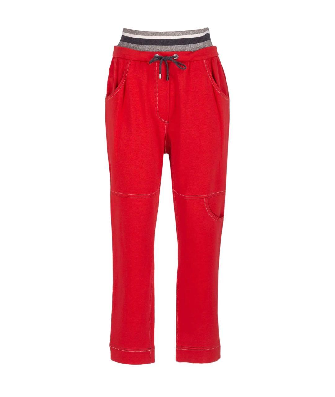BRUNELLO CUCINELLI Красные хлопко-эластановые прямые брюки, фото 1