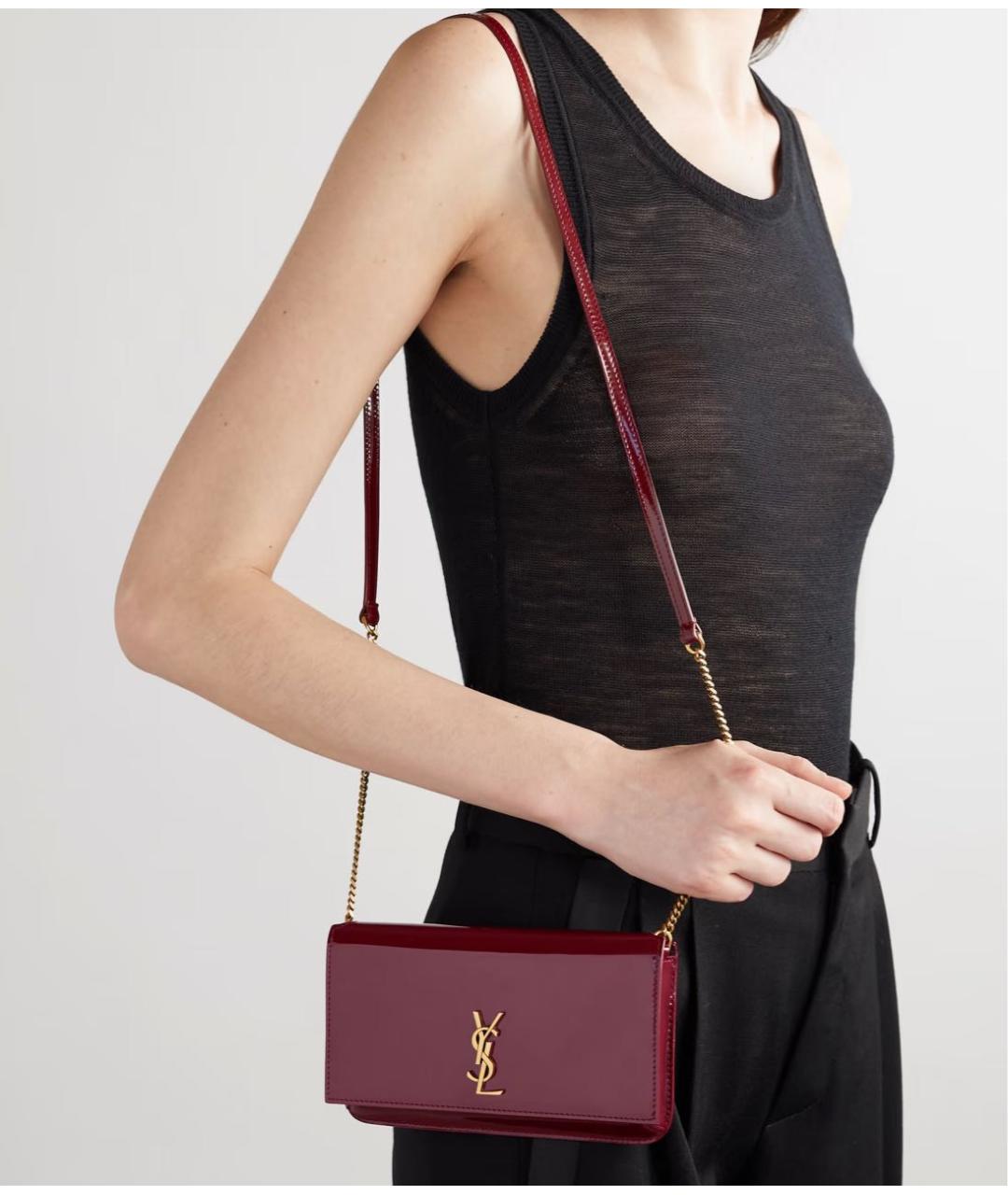 SAINT LAURENT Бордовая сумка с короткими ручками из лакированной кожи, фото 3