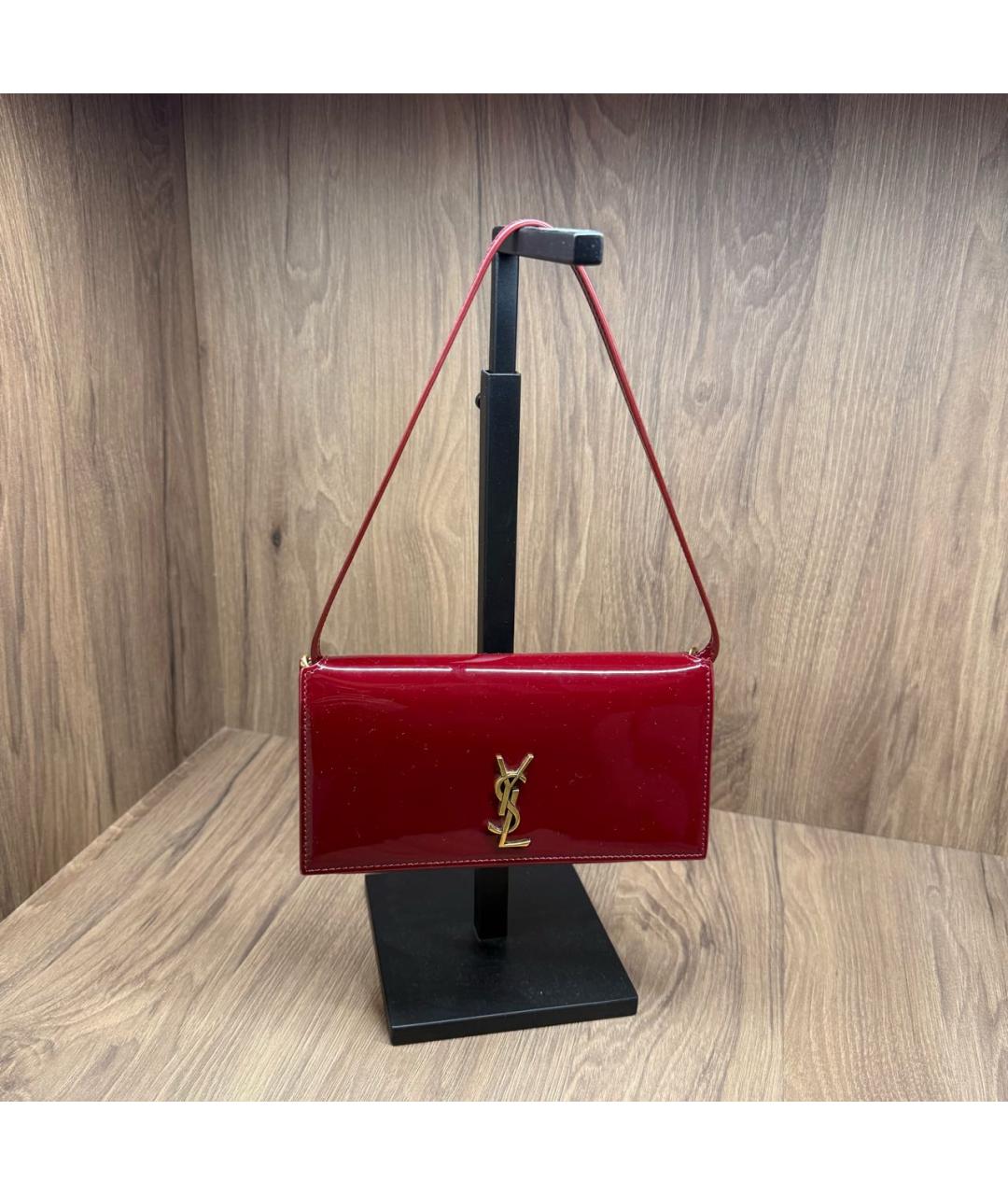 SAINT LAURENT Бордовая сумка с короткими ручками из лакированной кожи, фото 4
