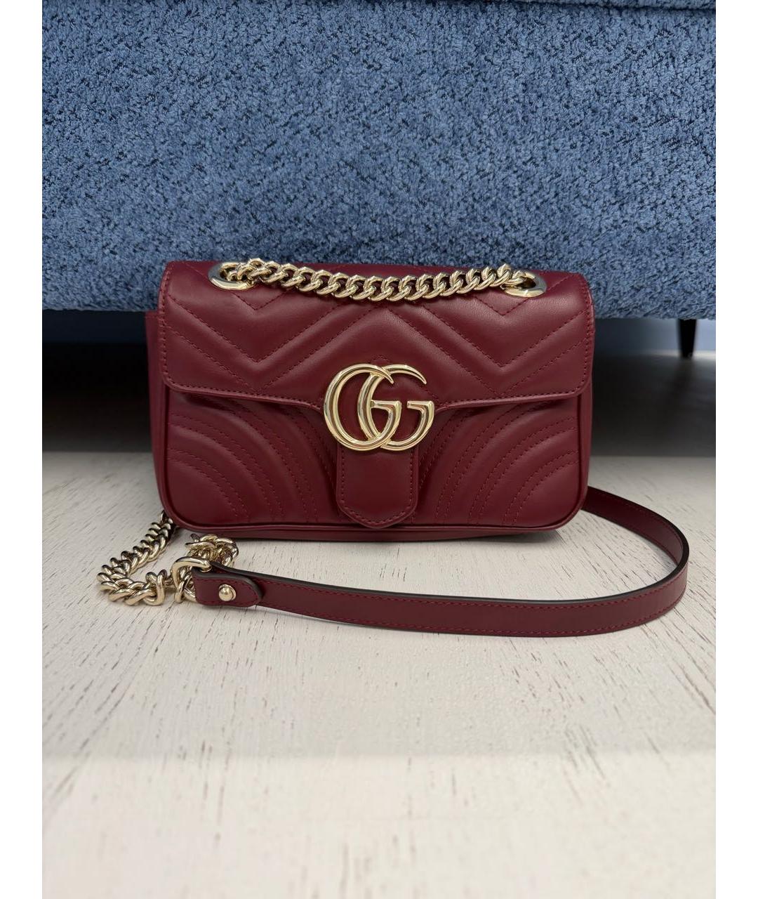GUCCI Бордовая кожаная сумка через плечо, фото 7