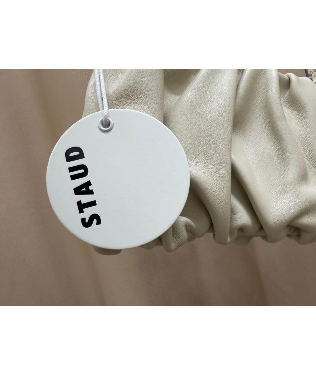 STAUD Бежевая кожаная сумка с короткими ручками, фото 3
