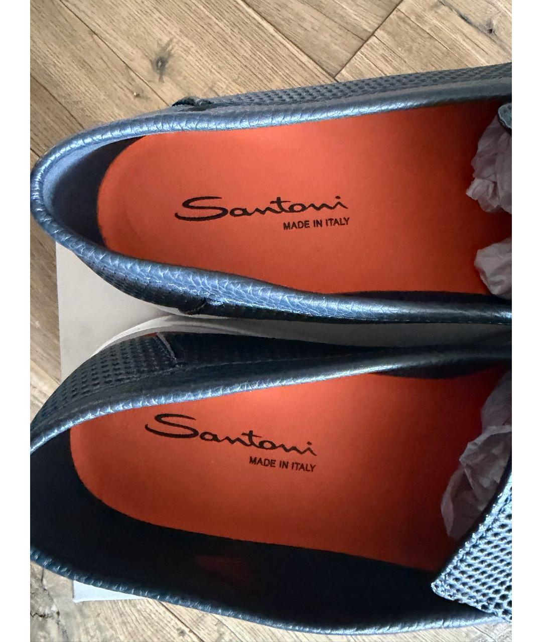 SANTONI Темно-синие кожаные лоферы, фото 4