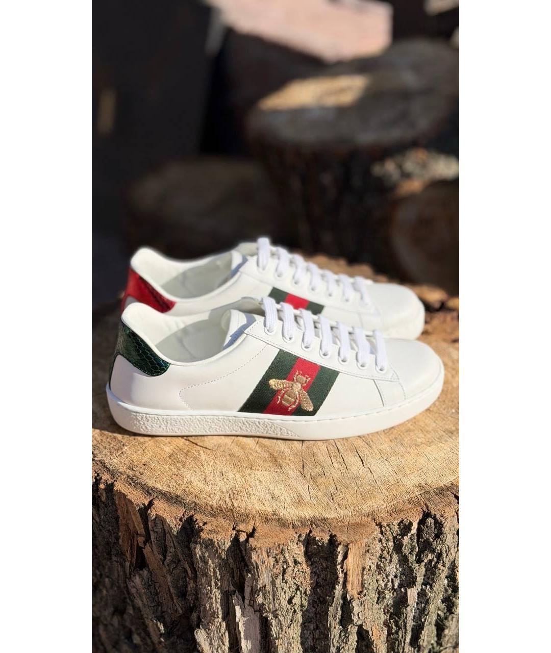 GUCCI Белые кожаные кеды, фото 6
