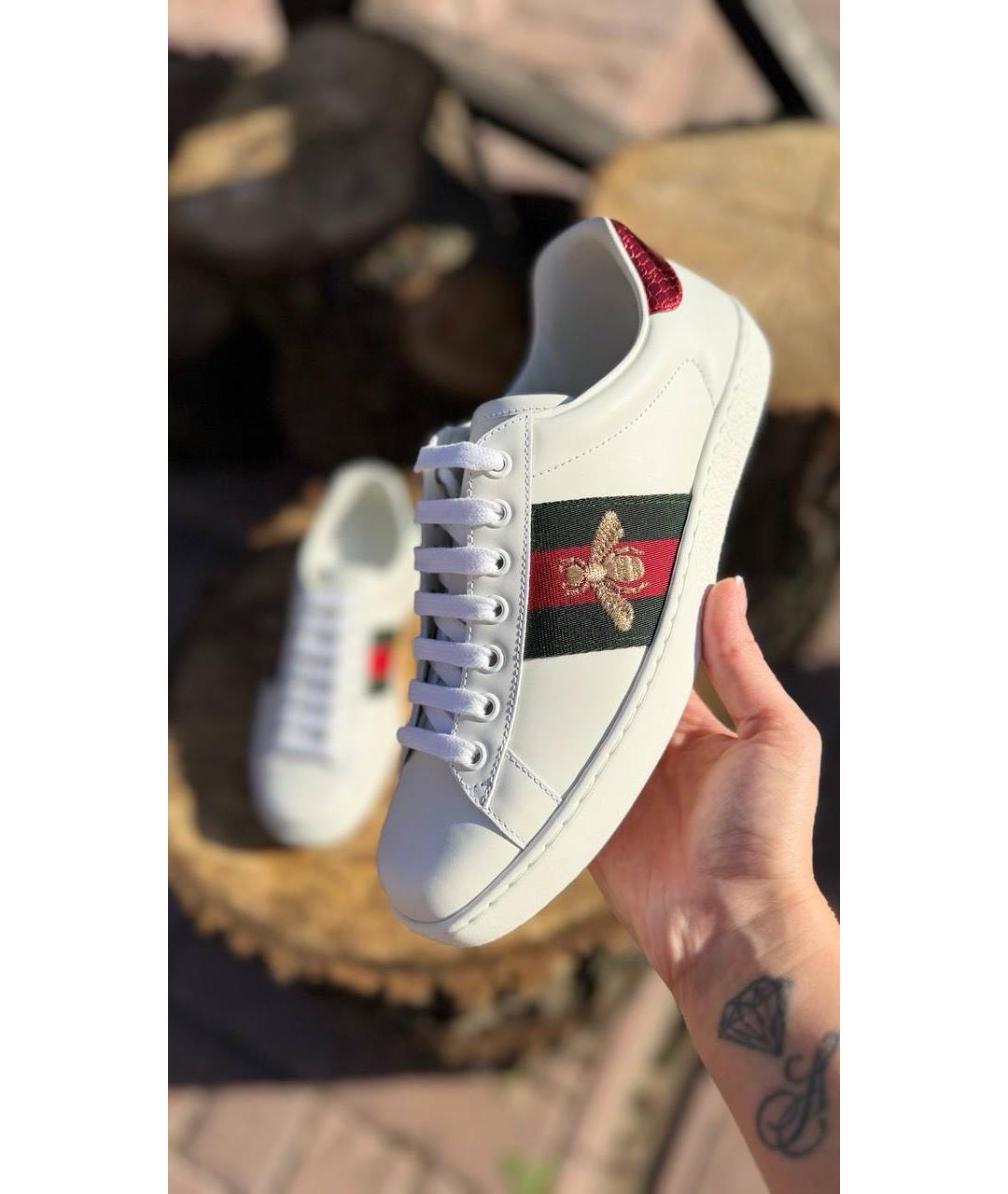GUCCI Белые кожаные кеды, фото 4