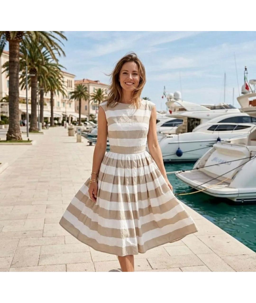 DOLCE&GABBANA Бежевое хлопковое повседневное платье, фото 8