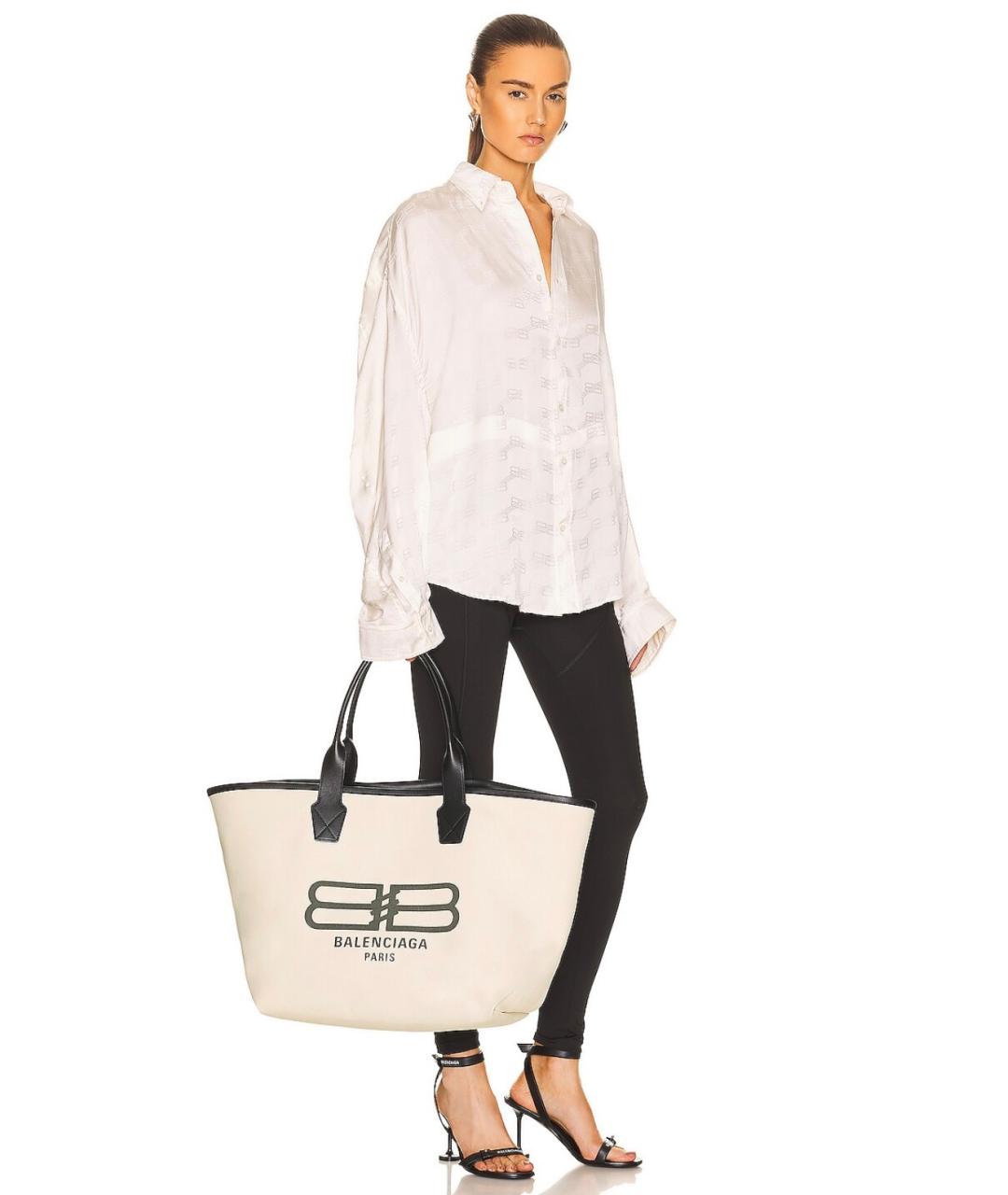 BALENCIAGA Бежевая тканевая сумка тоут, фото 2