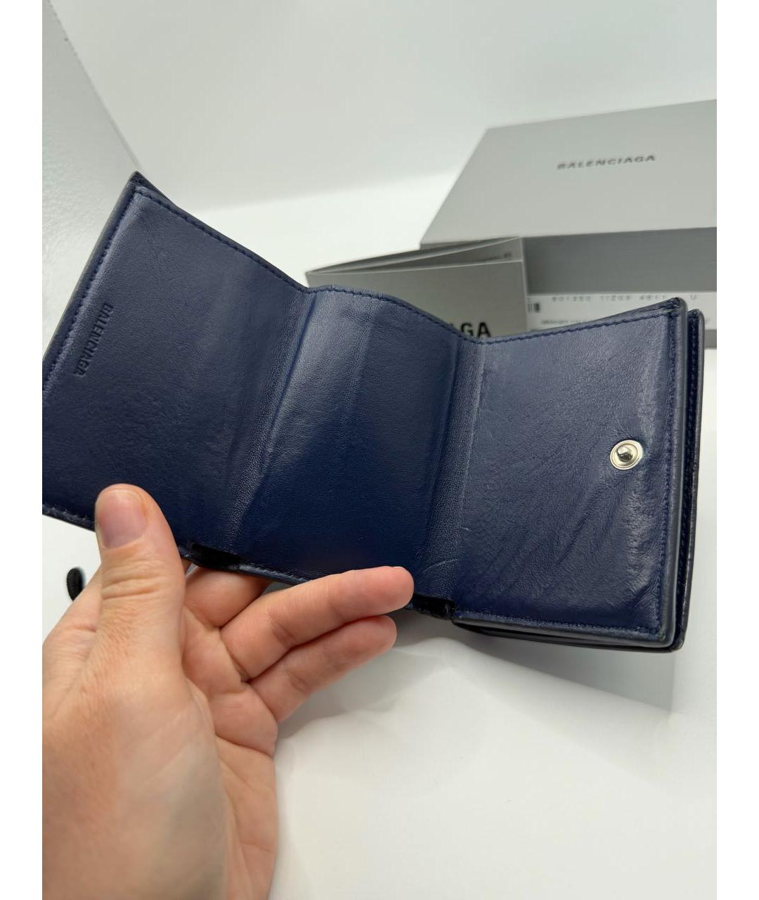 BALENCIAGA Темно-синий кожаный кошелек, фото 5