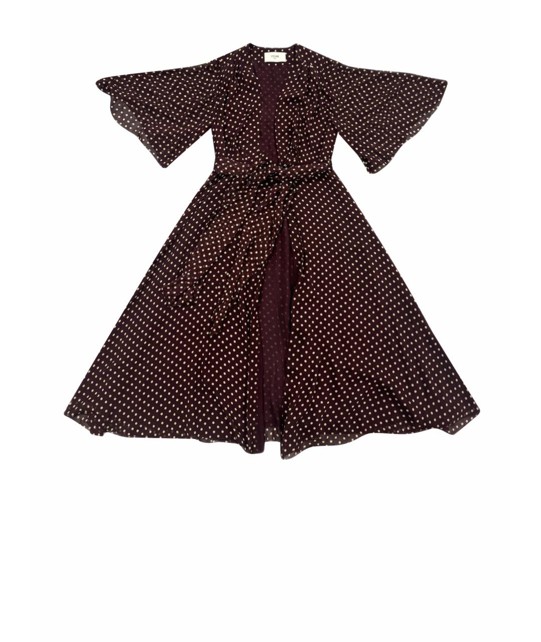 CELINE Бордовое шелковое повседневное платье, фото 1