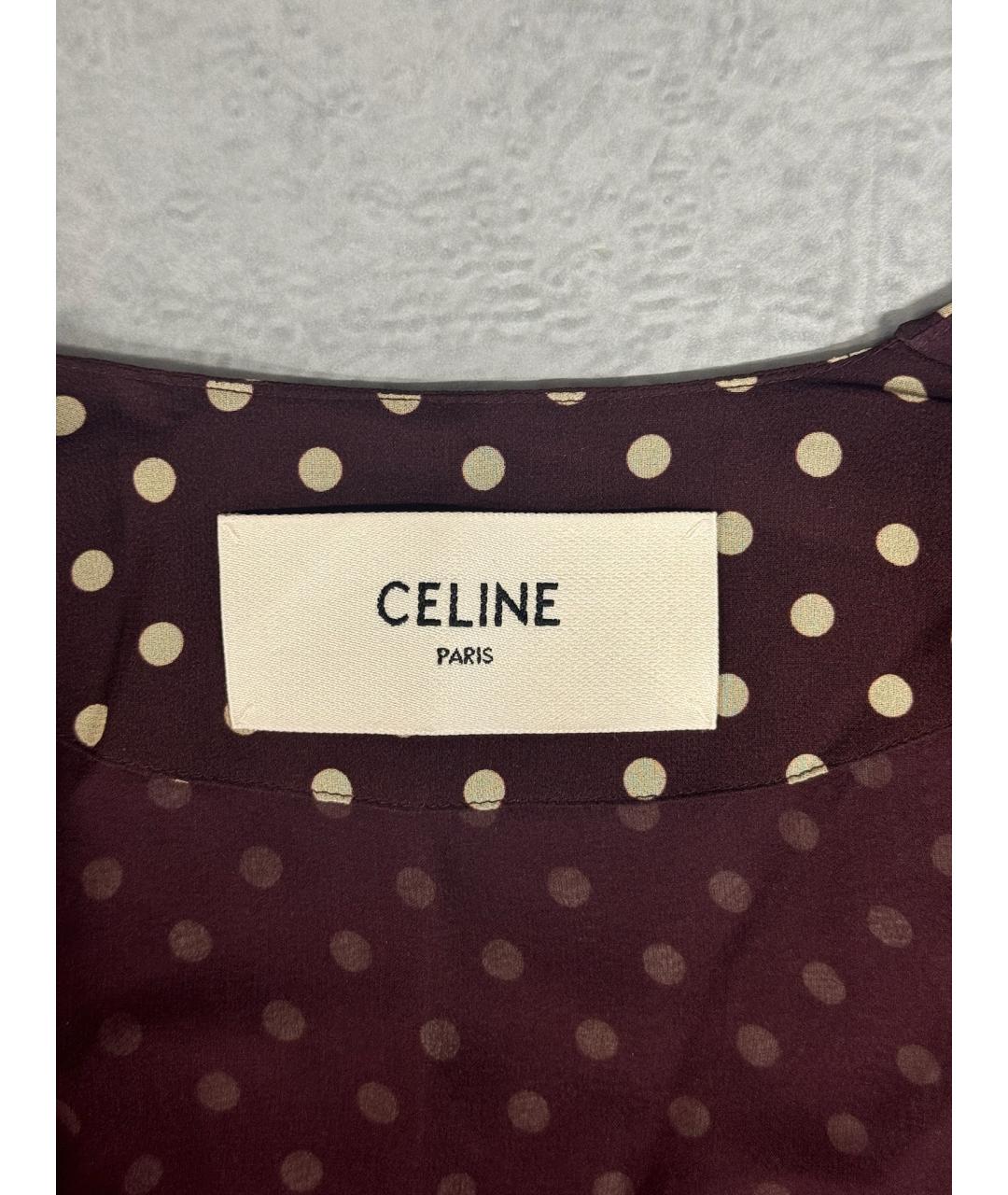 CELINE Бордовое шелковое повседневное платье, фото 3