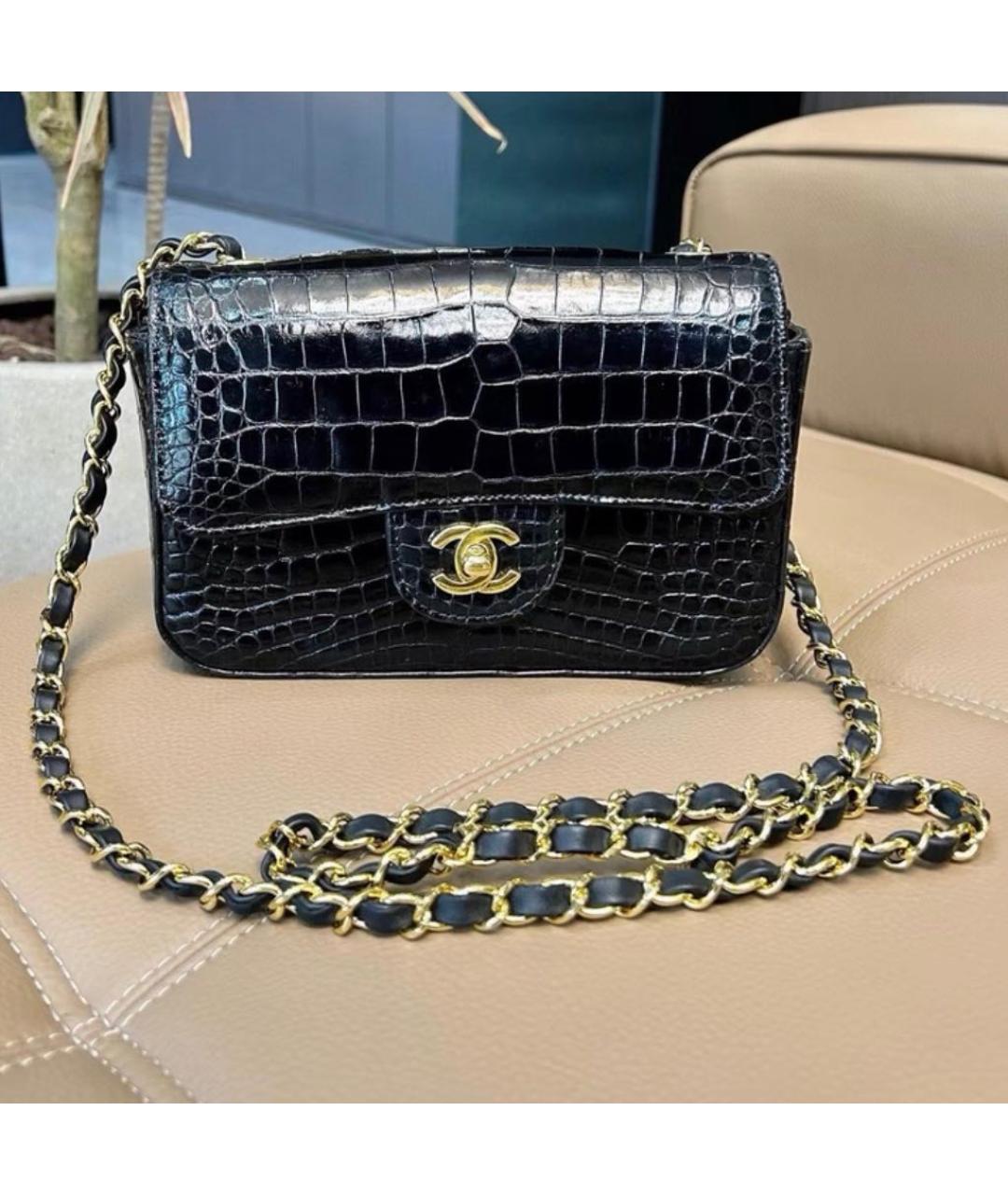 CHANEL Черная сумка через плечо из экзотической кожи, фото 8