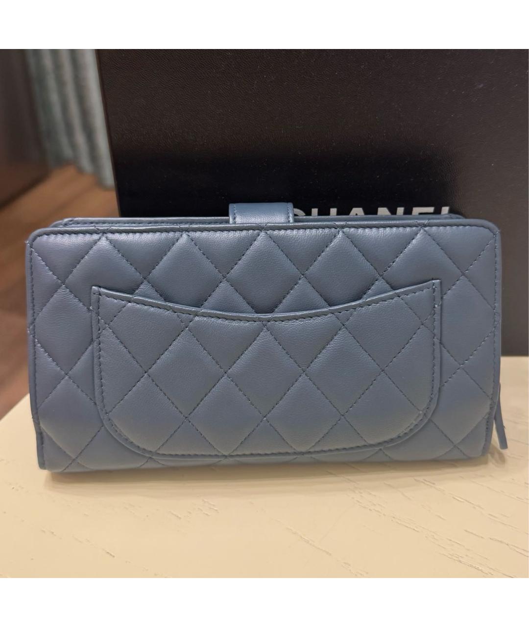 CHANEL Темно-синий кожаный кошелек, фото 3