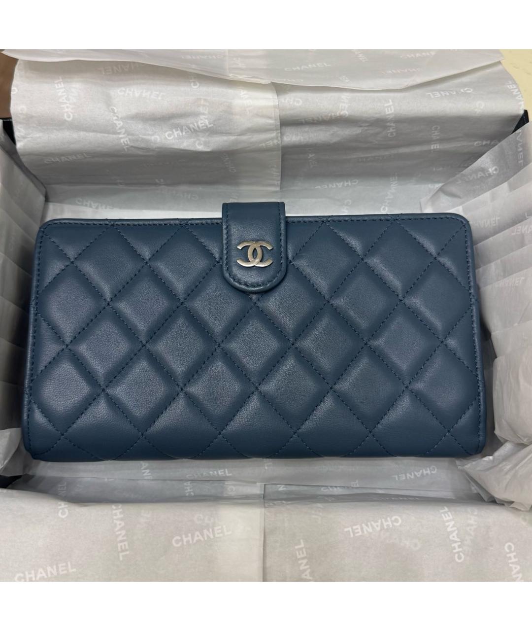 CHANEL Темно-синий кожаный кошелек, фото 7