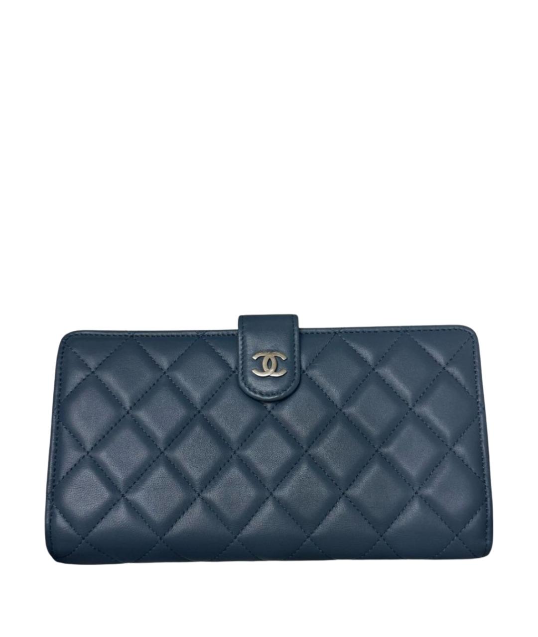 CHANEL Темно-синий кожаный кошелек, фото 1