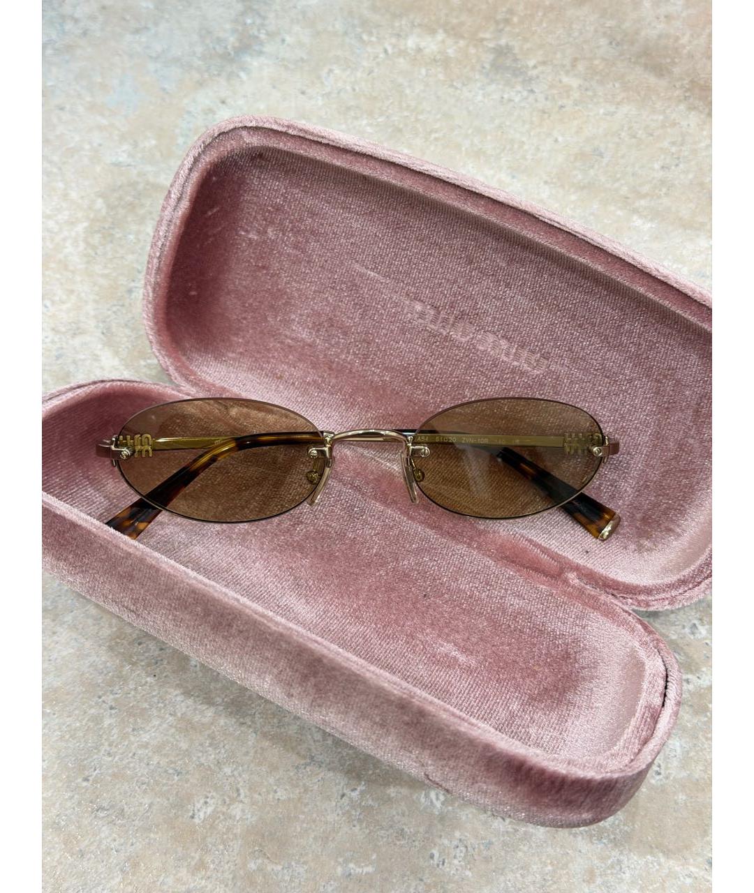 MIU MIU Золотые металлические солнцезащитные очки, фото 2
