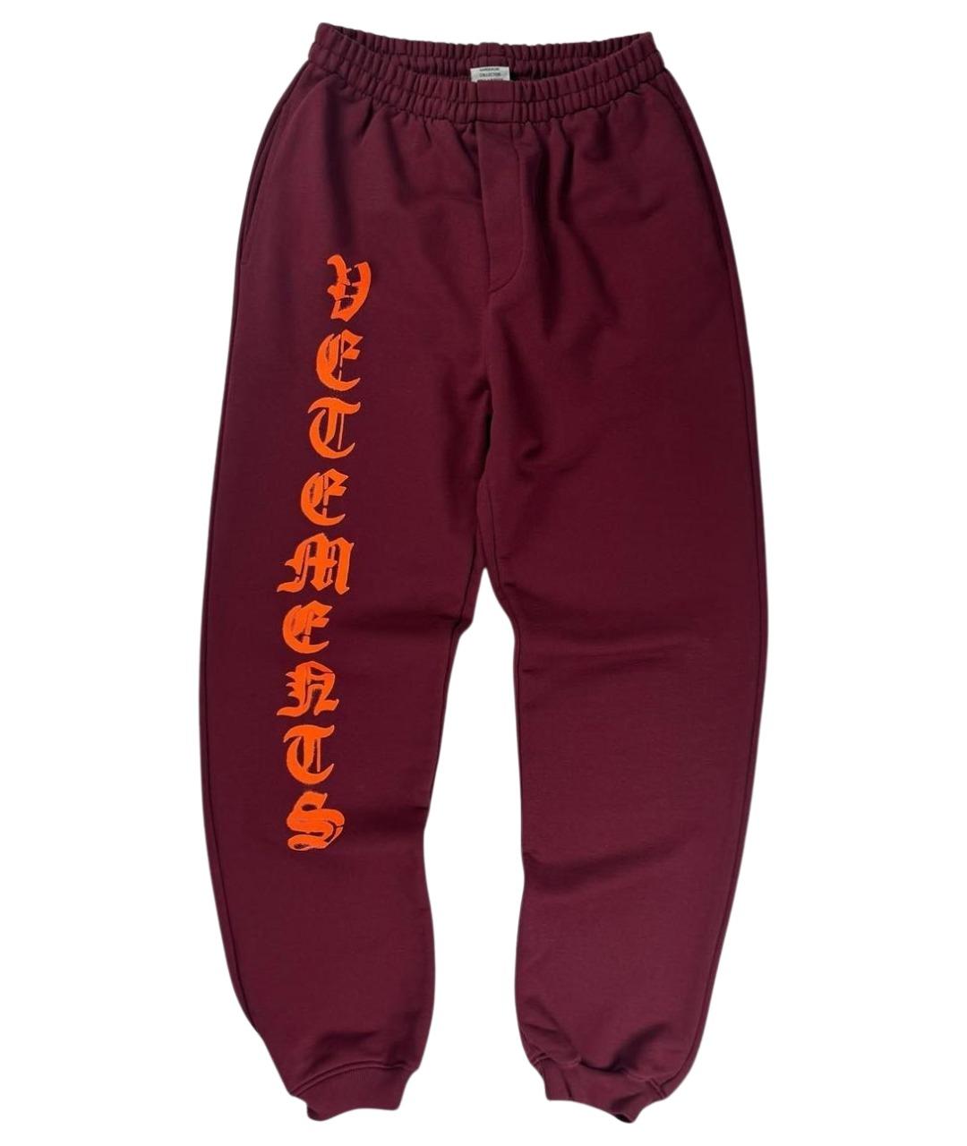 VETEMENTS Бордовые хлопковые спортивные брюки и шорты, фото 1