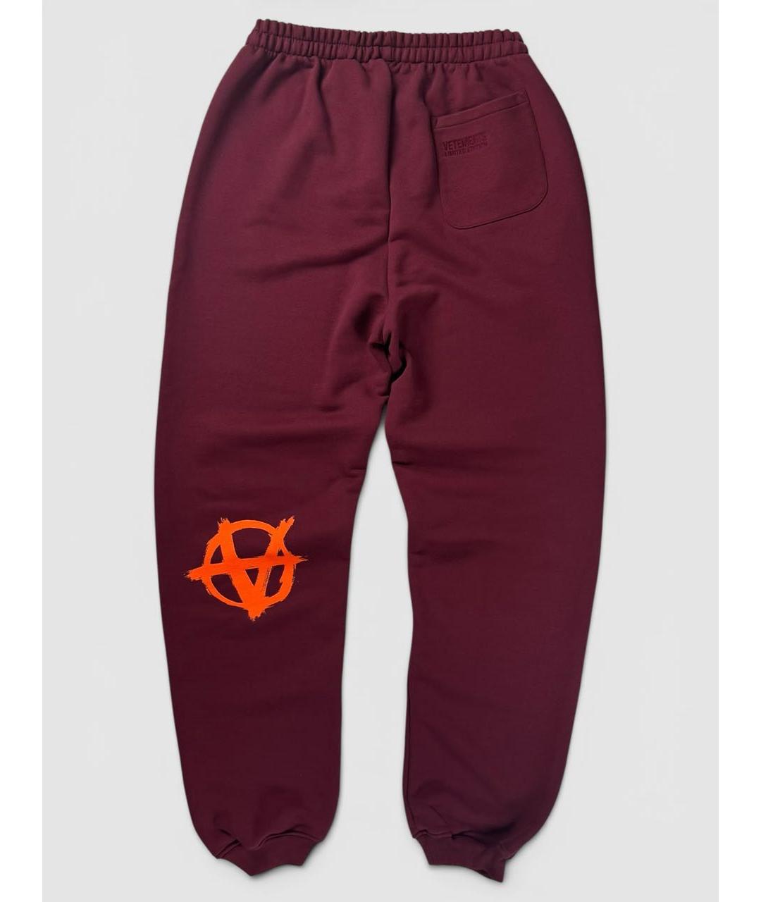 VETEMENTS Бордовые хлопковые спортивные брюки и шорты, фото 2