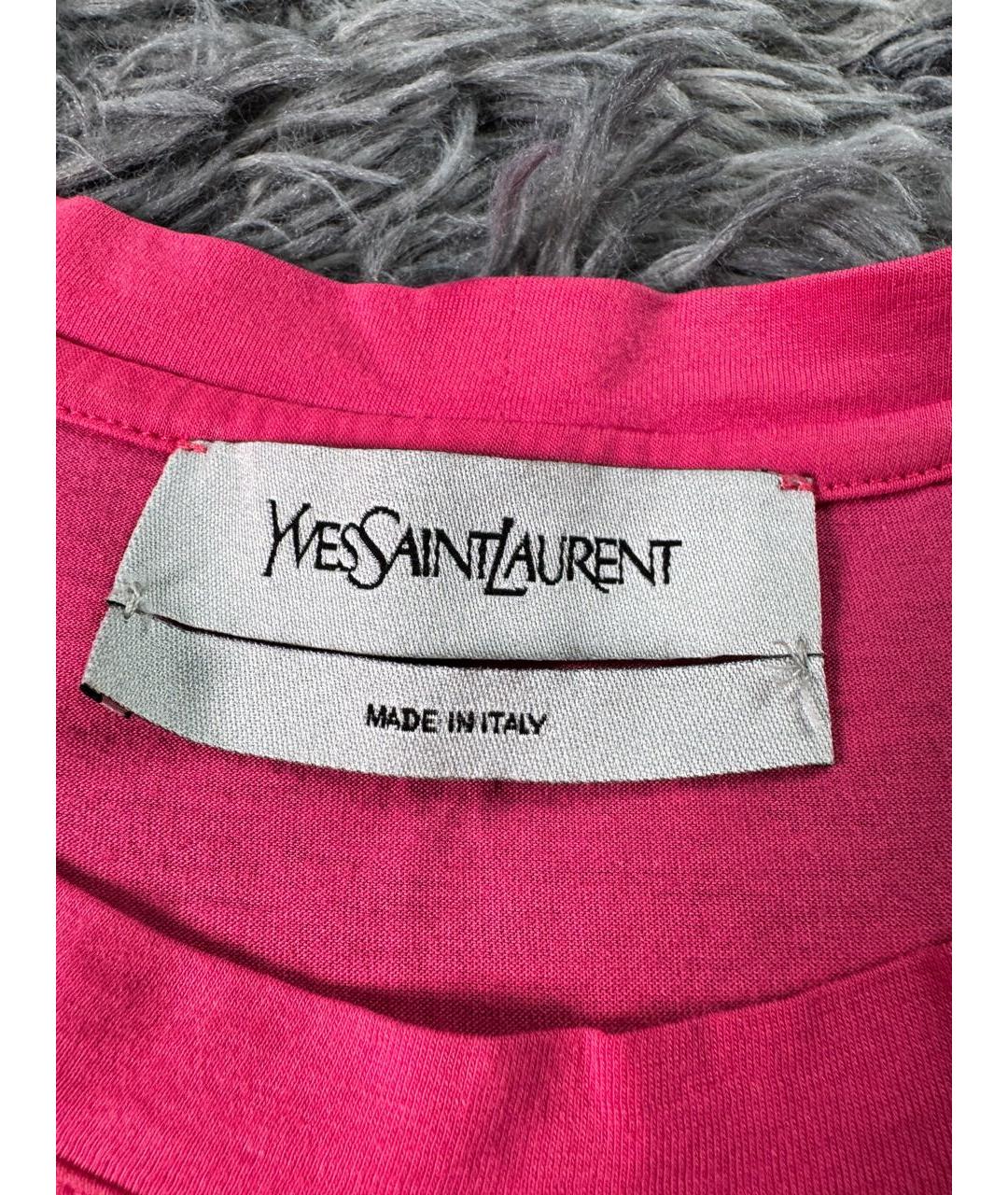 SAINT LAURENT Розовая хлопковая футболка, фото 5