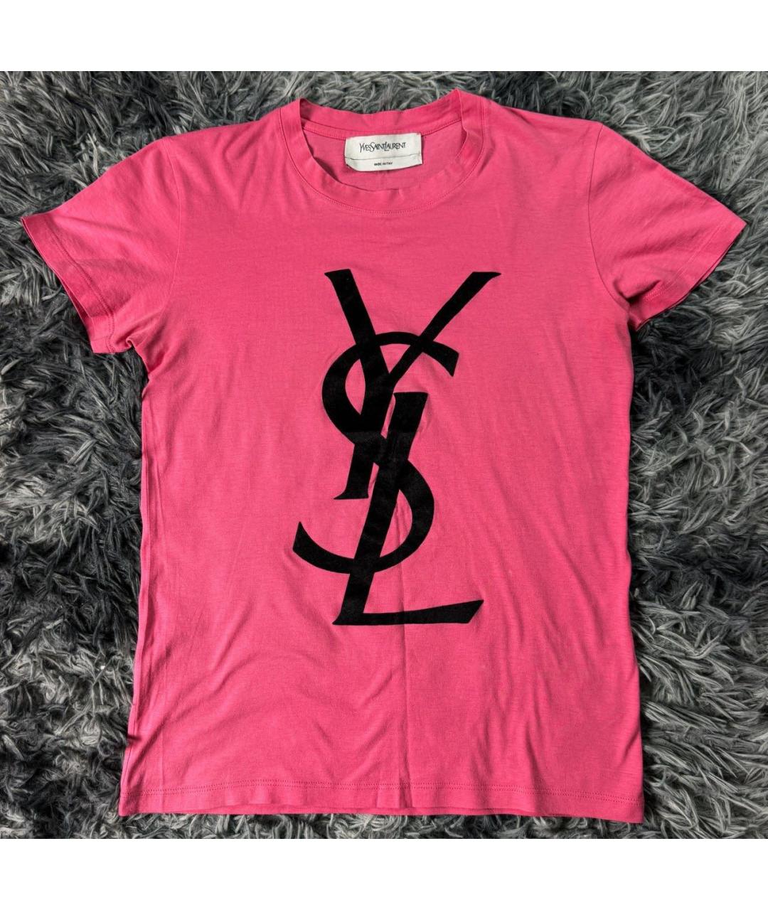 SAINT LAURENT Розовая хлопковая футболка, фото 7