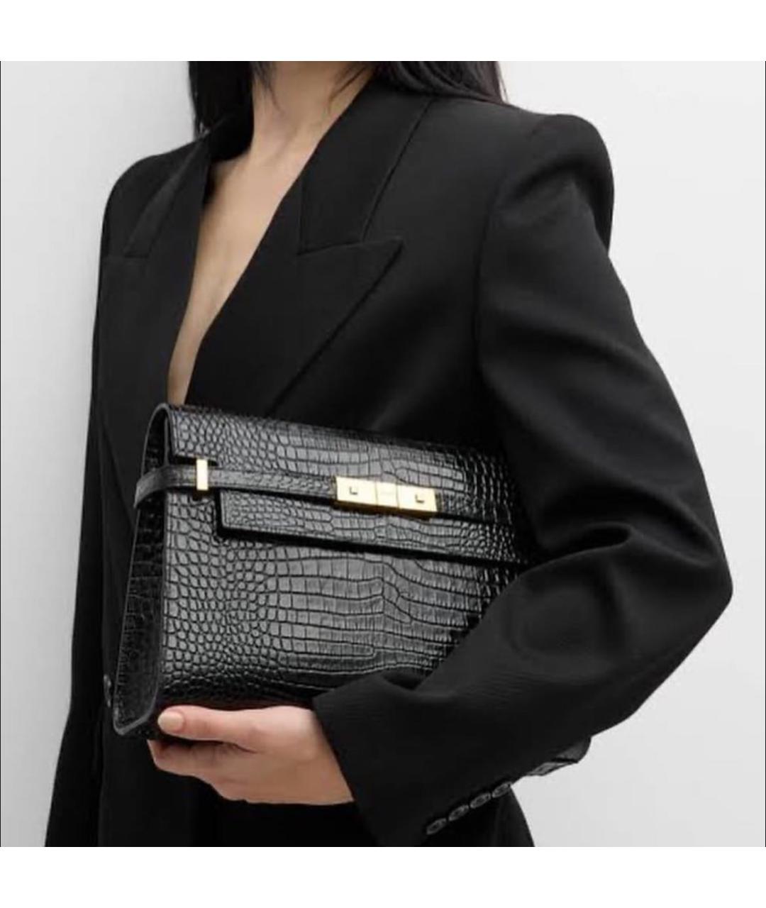 SAINT LAURENT Черная кожаная сумка через плечо, фото 3