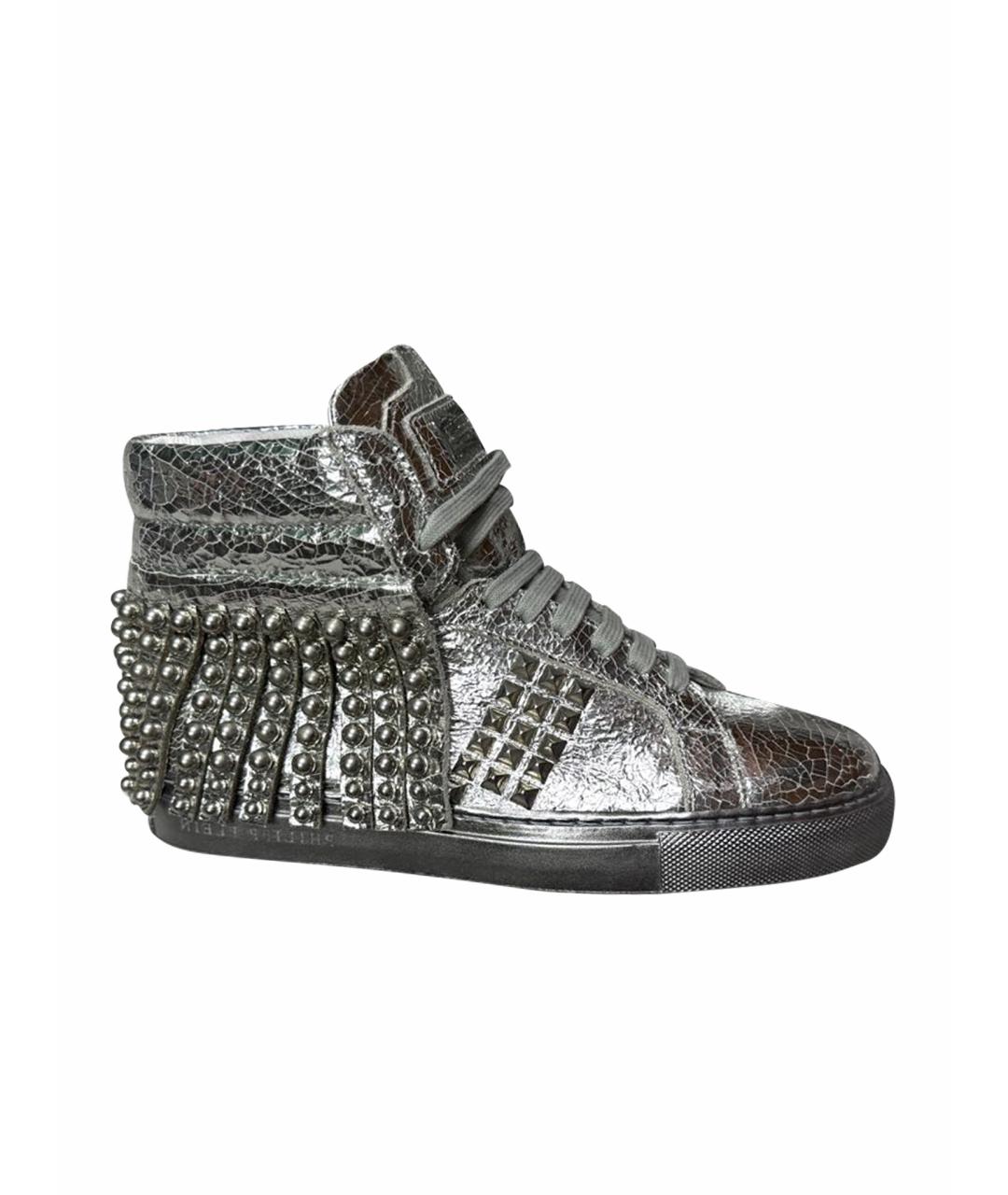 PHILIPP PLEIN Серебряные кожаные кеды, фото 7