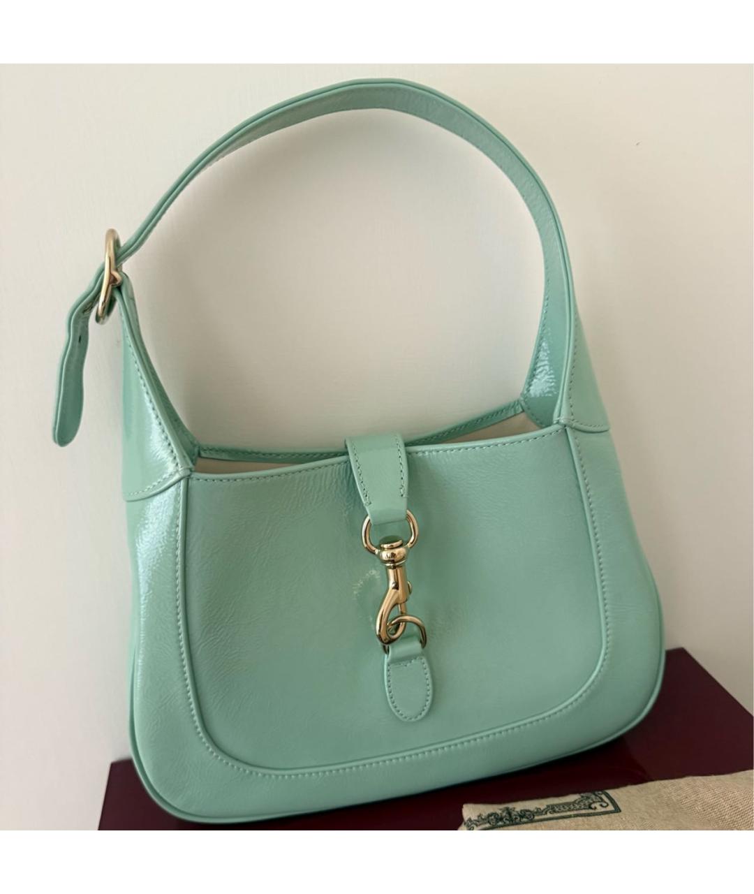 GUCCI Бирюзовая кожаная сумка с короткими ручками, фото 4