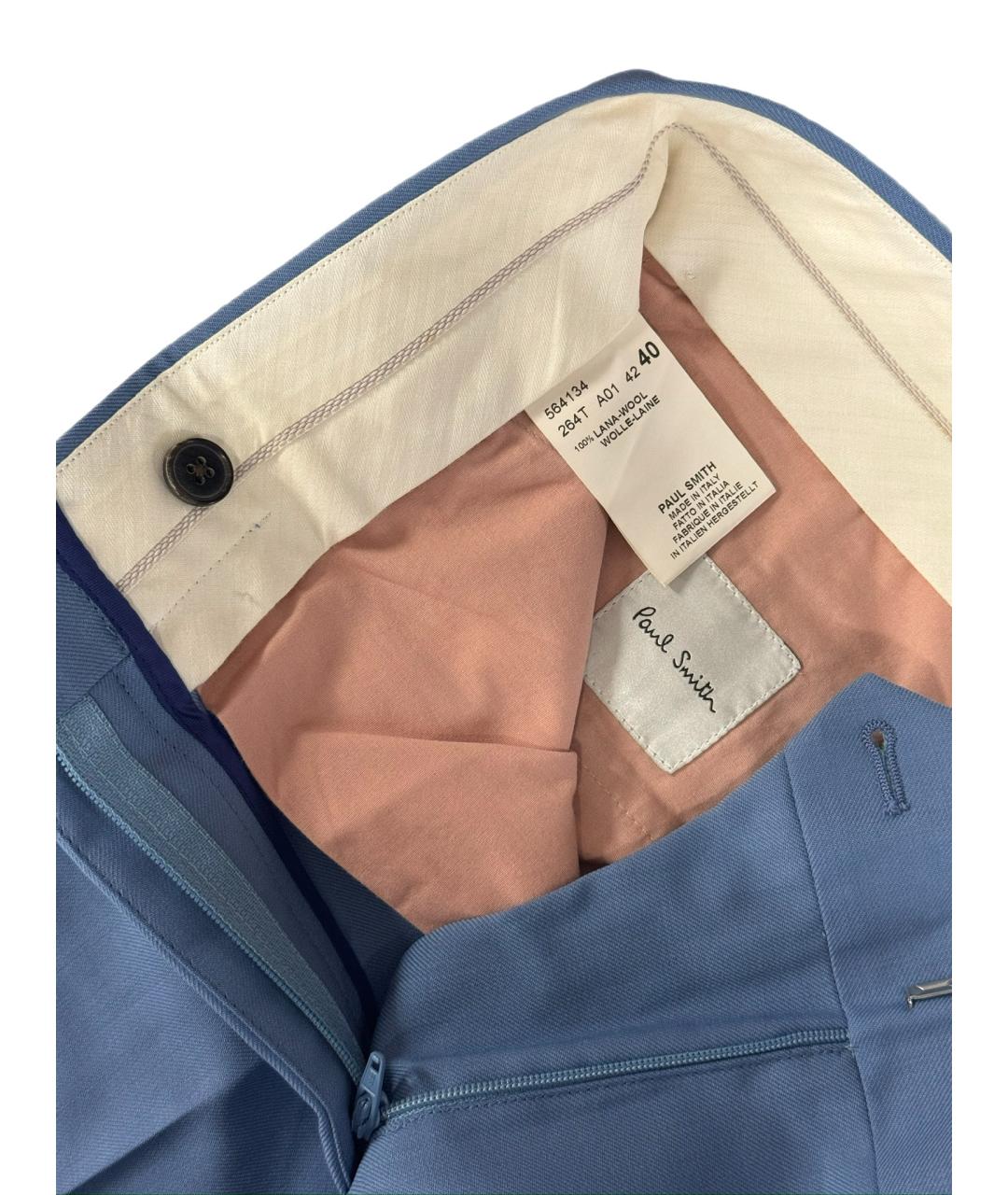 PAUL SMITH Голубые шерстяные прямые брюки, фото 3