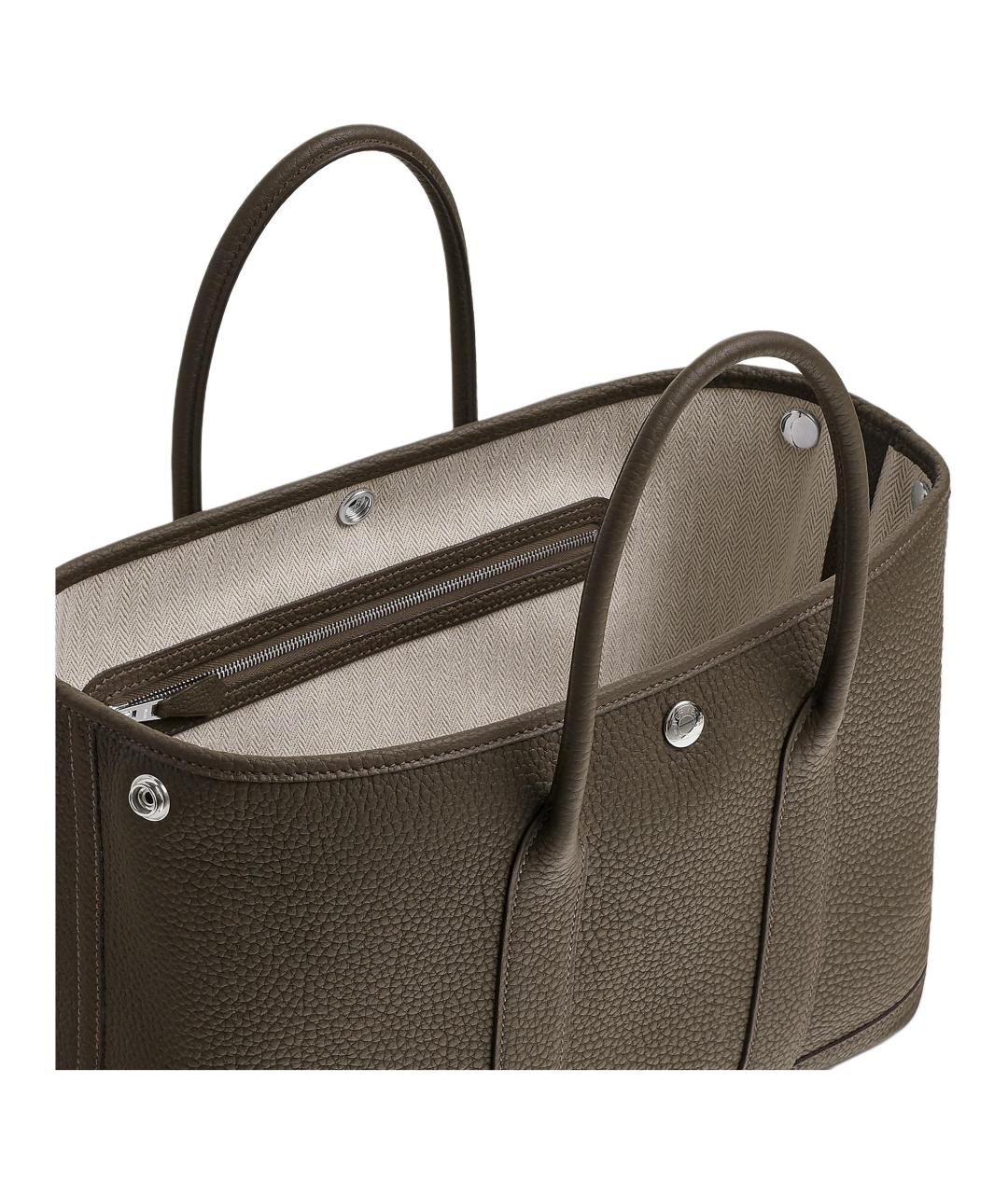 HERMES Хаки кожаная сумка тоут, фото 3
