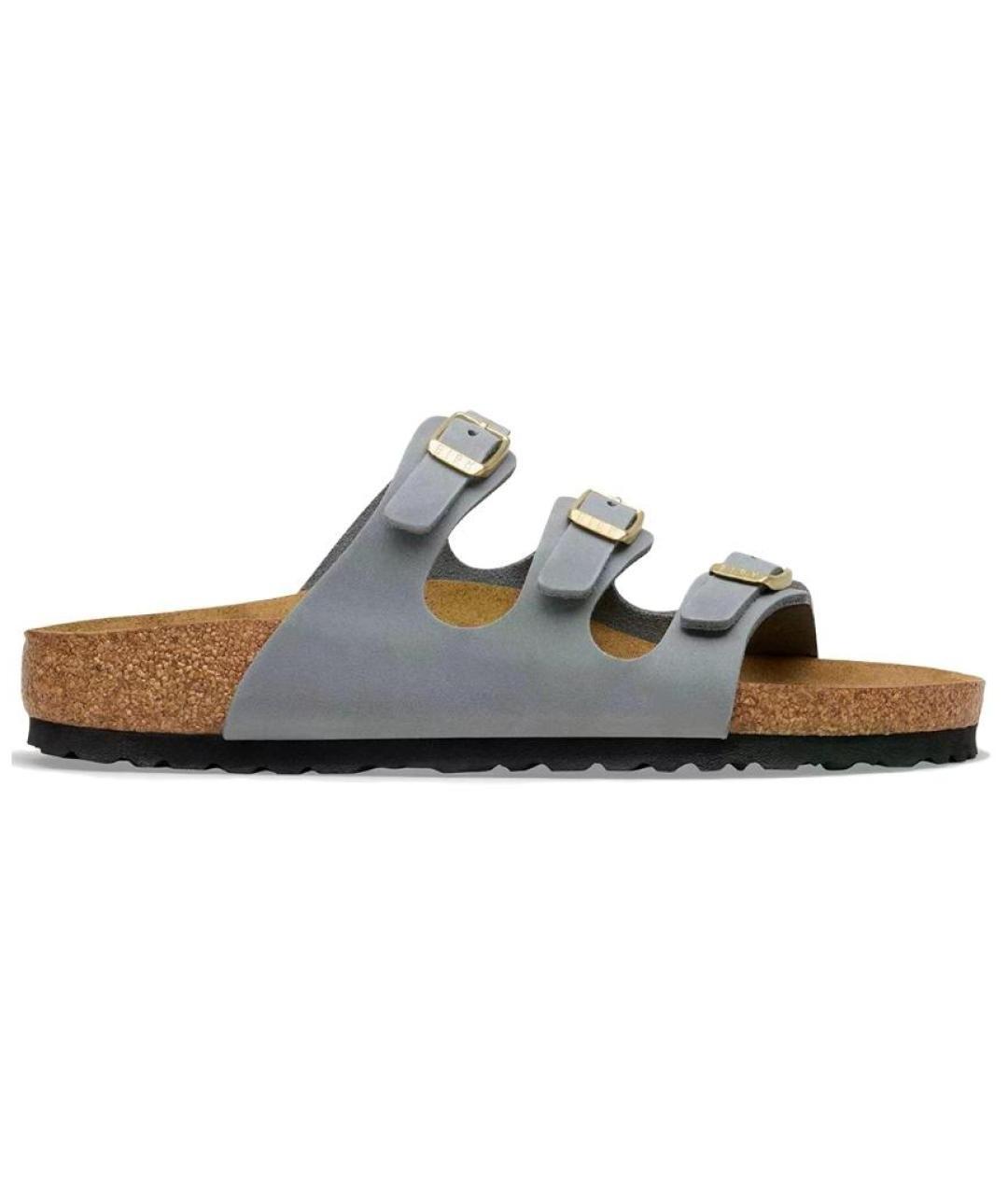 BIRKENSTOCK Серые кожаные шлепанцы, фото 1