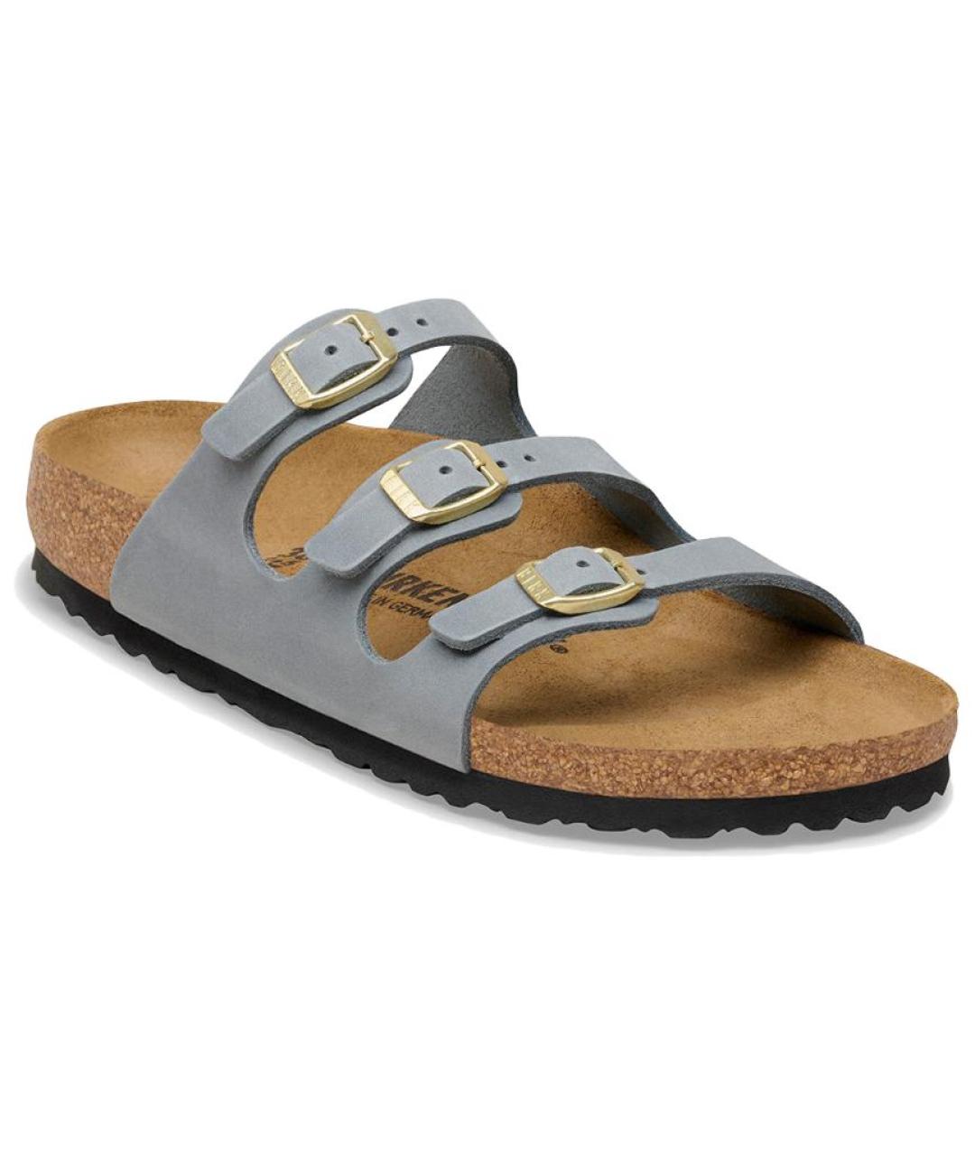 BIRKENSTOCK Серые кожаные шлепанцы, фото 4