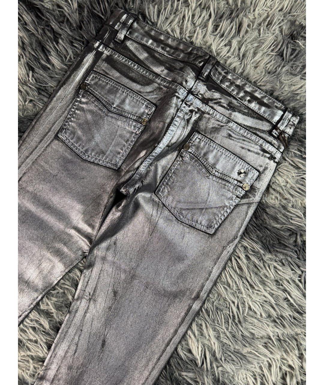 ROBERTO CAVALLI Серебряные хлопковые джинсы слим, фото 3