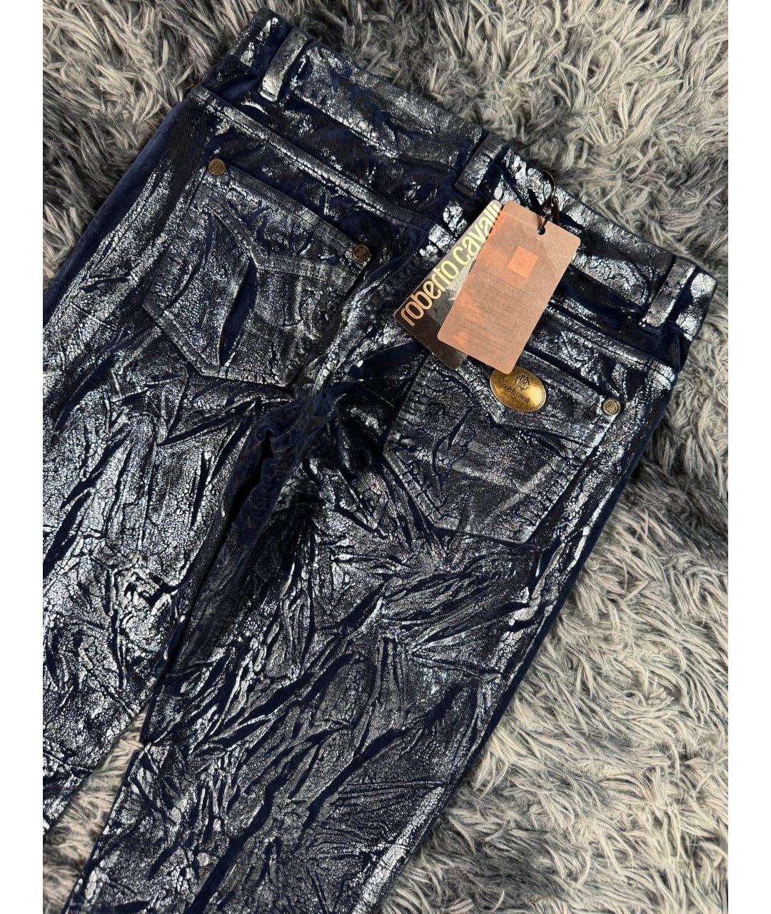 ROBERTO CAVALLI Темно-синие хлопковые джинсы клеш, фото 3