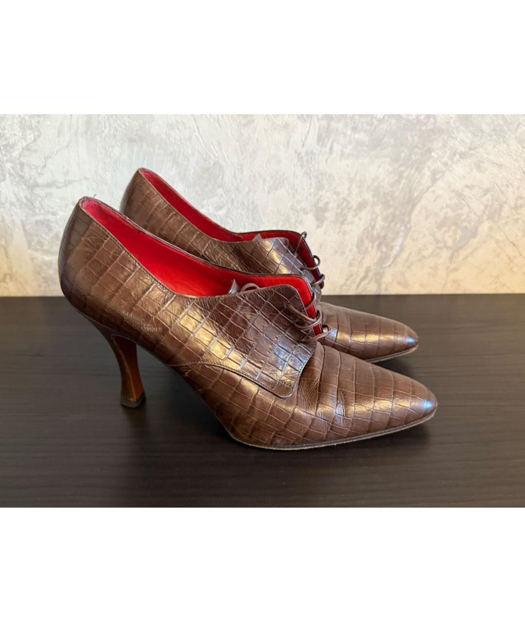 CELINE Коричневые кожаные ботильоны, фото 9