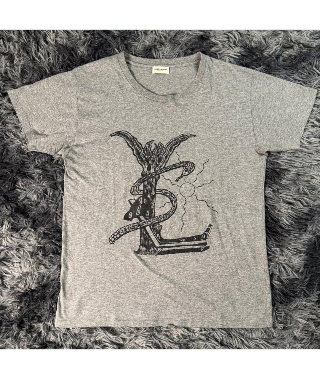 SAINT LAURENT Серая хлопковая футболка, фото 8
