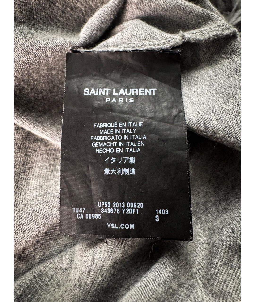 SAINT LAURENT Серая хлопковая футболка, фото 5