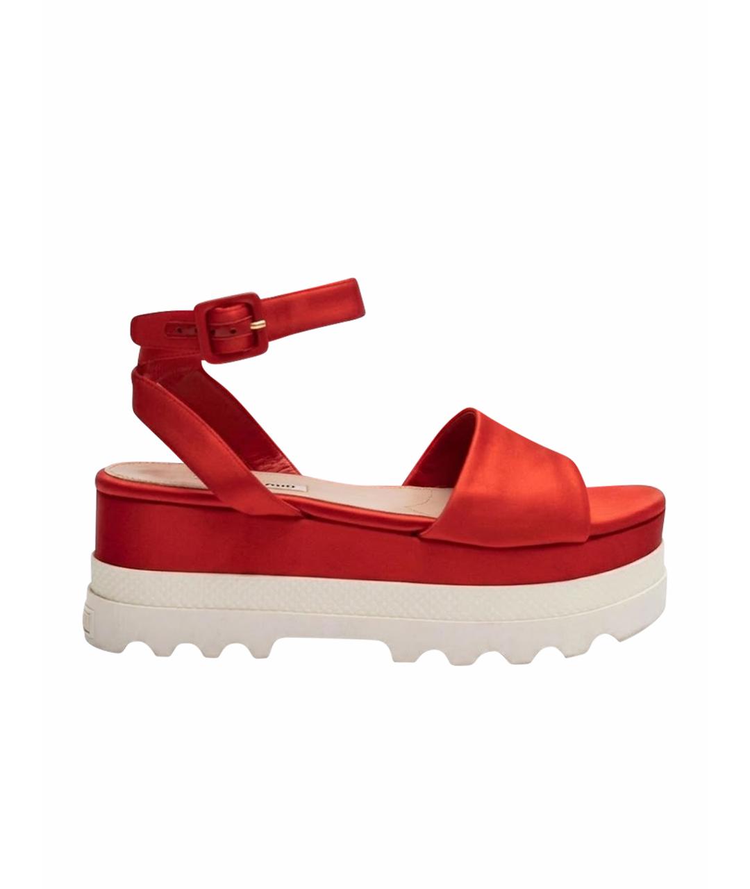 MIU MIU Красные текстильные босоножки, фото 1