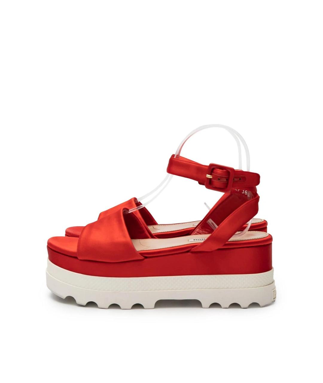 MIU MIU Красные текстильные босоножки, фото 5