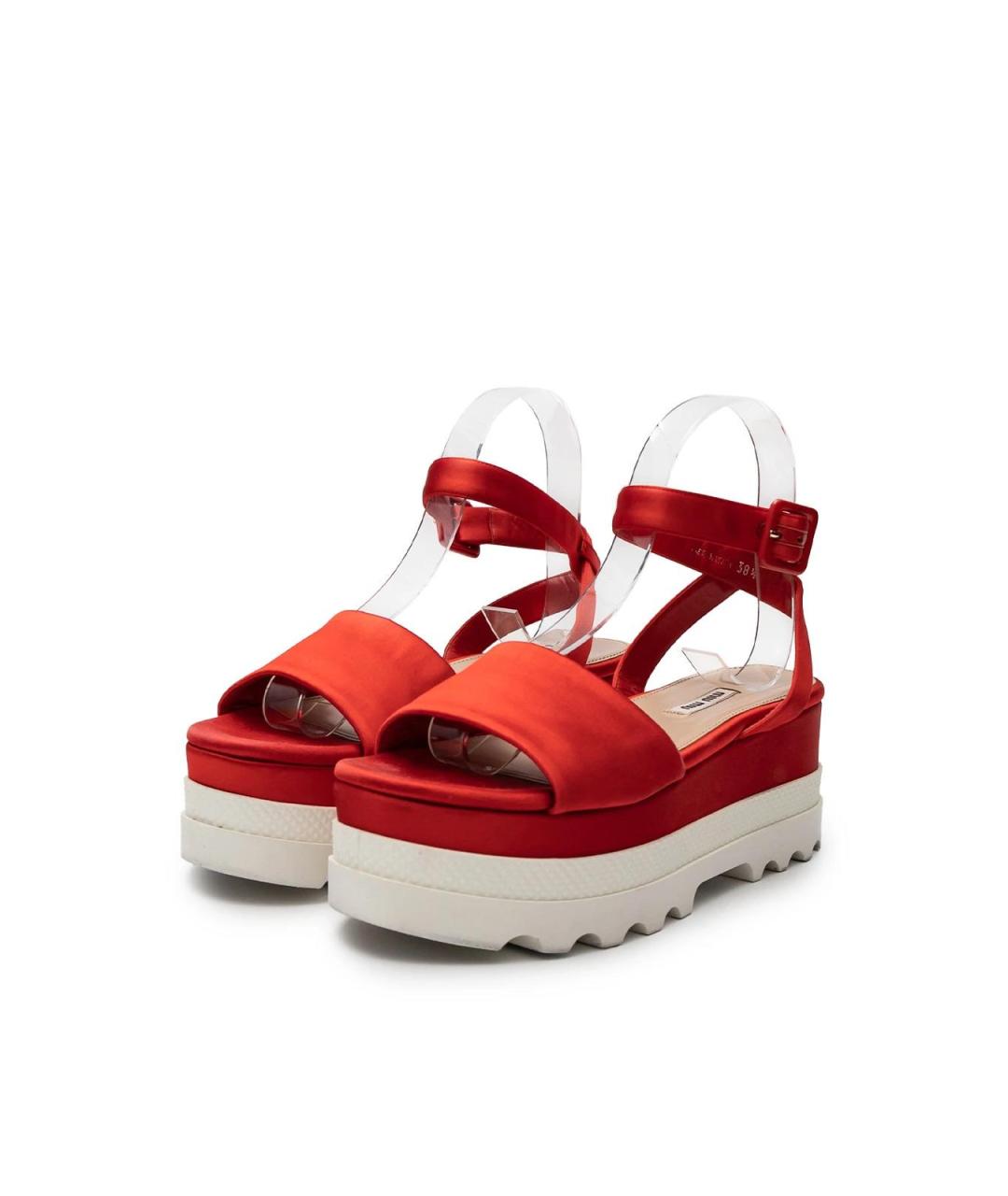 MIU MIU Красные текстильные босоножки, фото 2