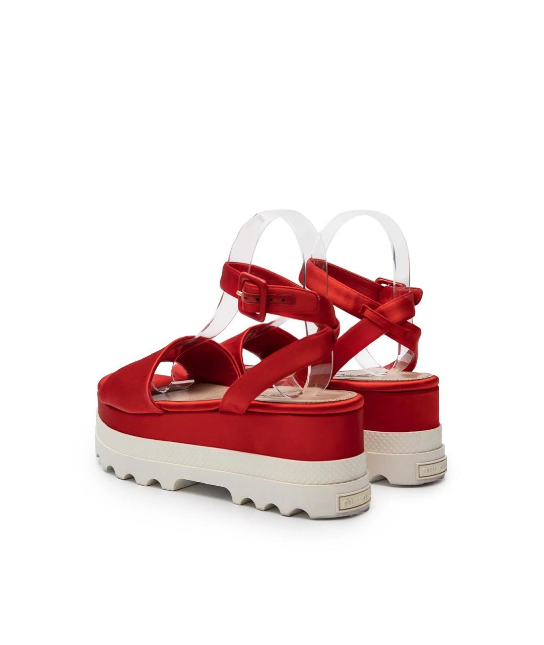 MIU MIU Красные текстильные босоножки, фото 3