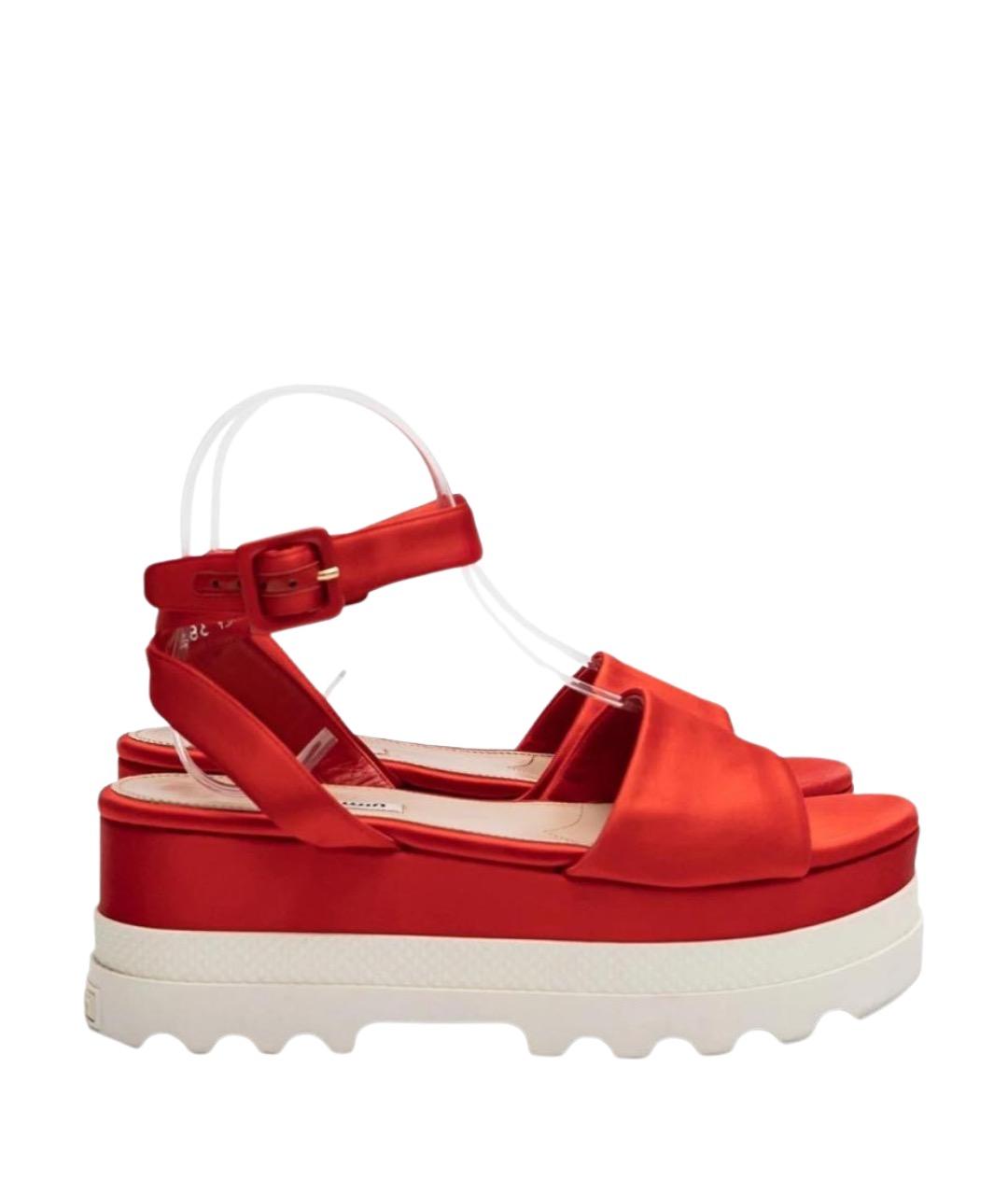 MIU MIU Красные текстильные босоножки, фото 6