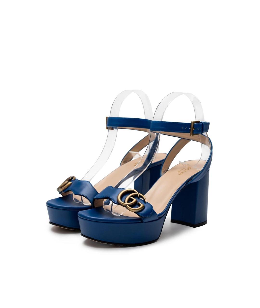 GUCCI Синие кожаные босоножки, фото 2