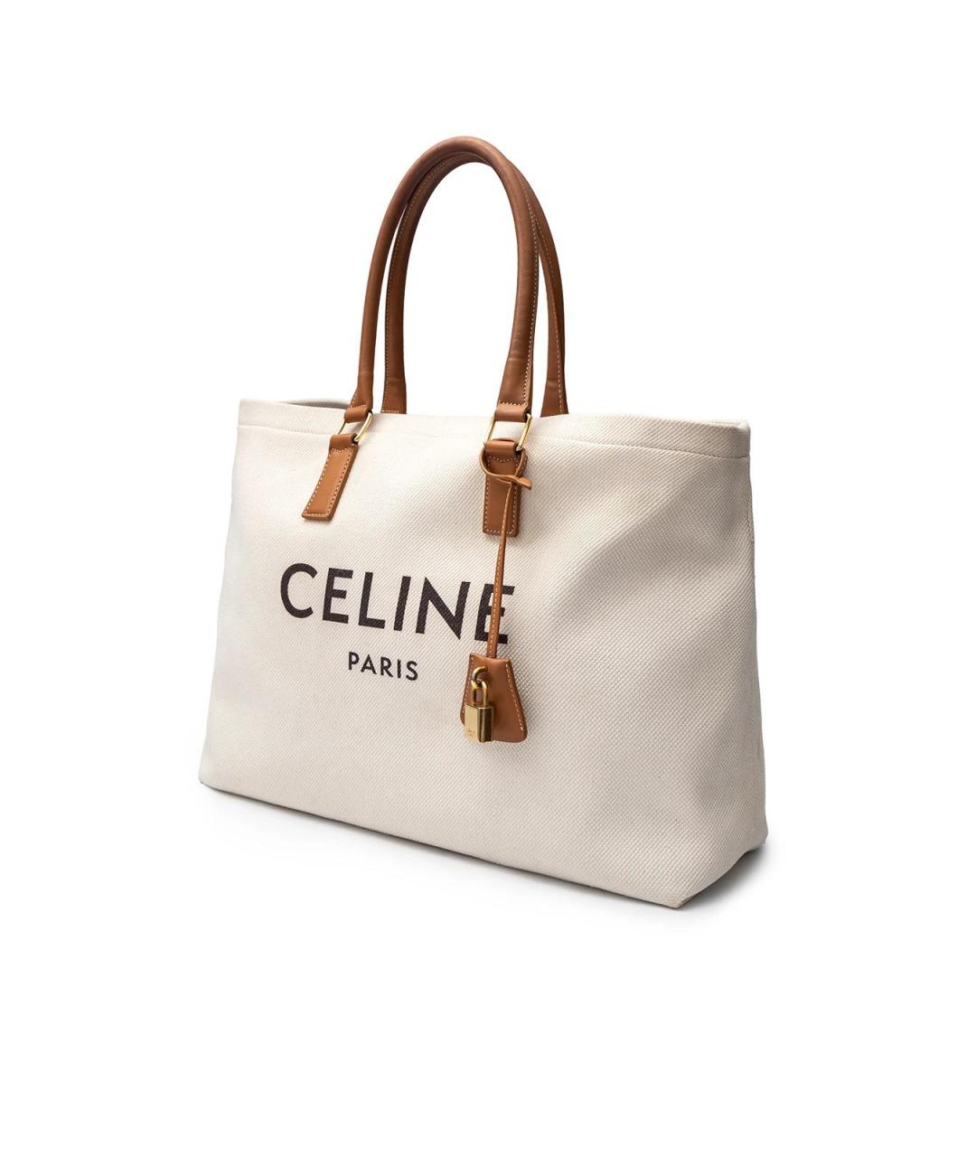CELINE Белая тканевая сумка тоут, фото 4
