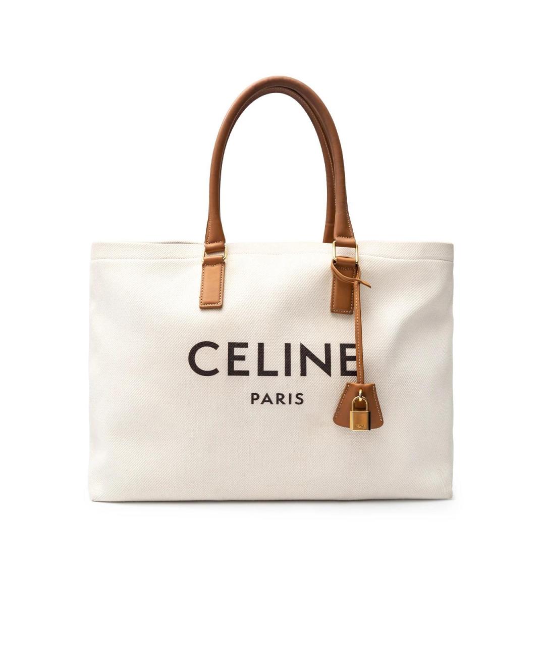 CELINE Белая тканевая сумка тоут, фото 3