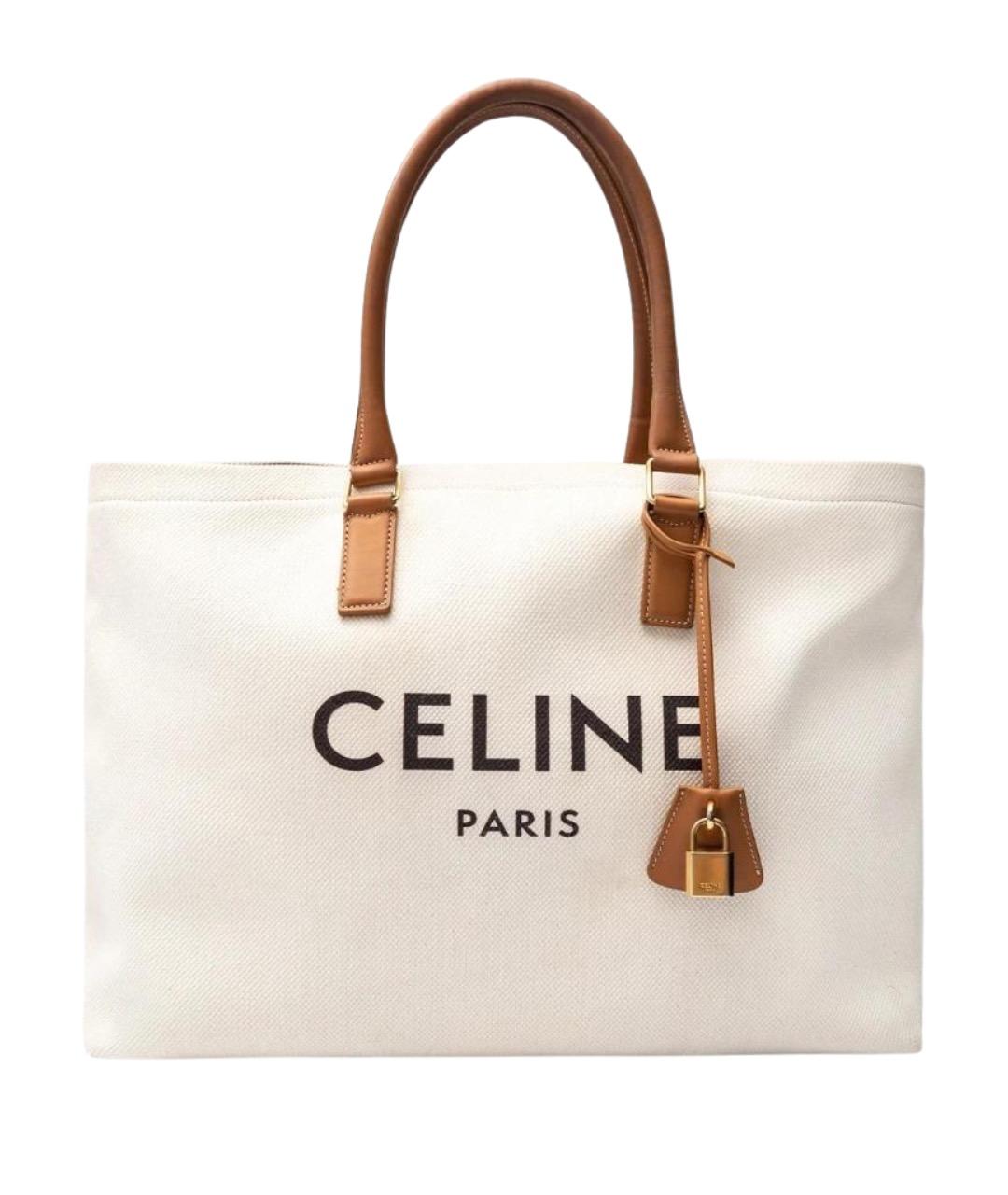 CELINE Белая тканевая сумка тоут, фото 1
