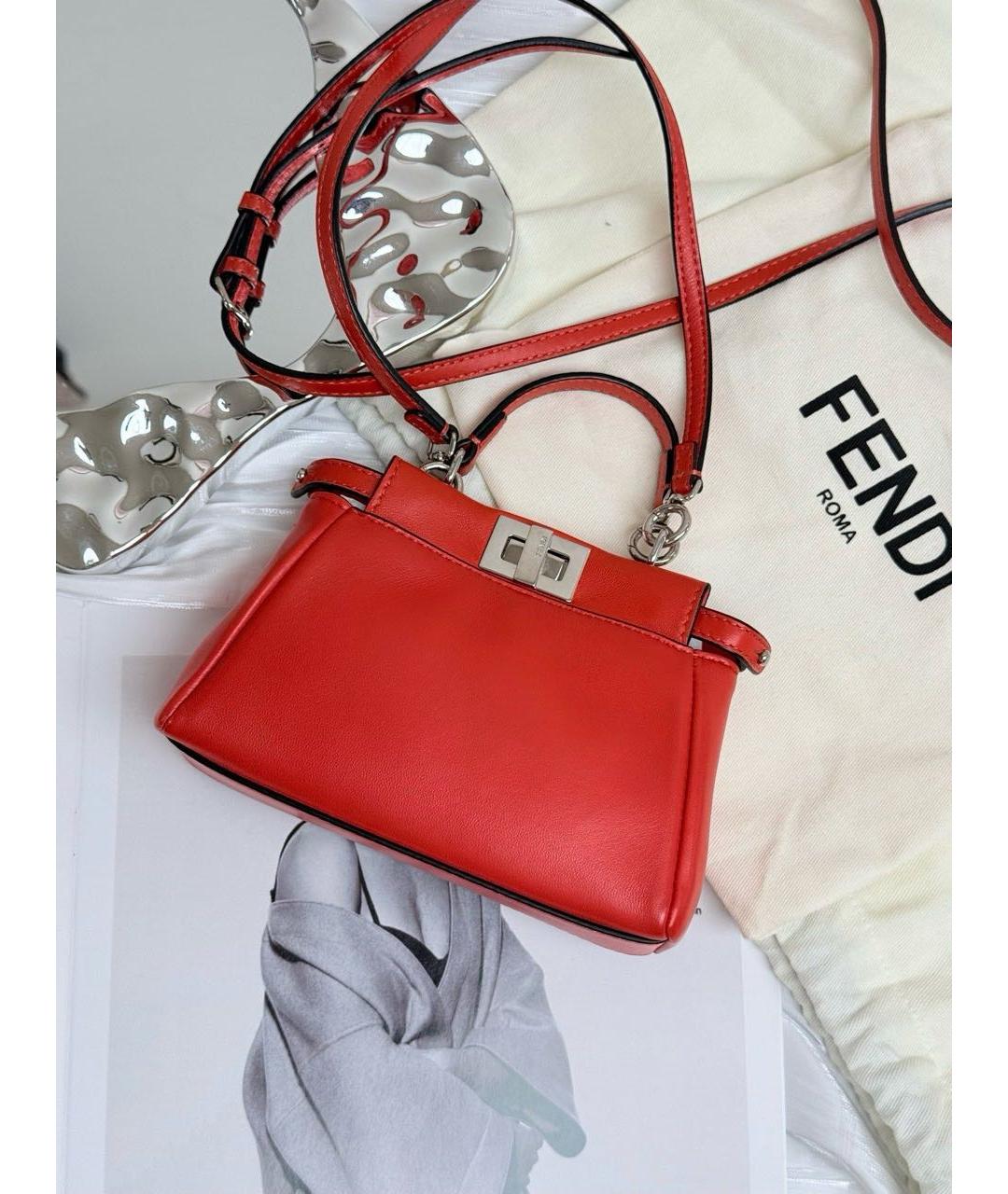 FENDI Красная кожаная сумка с короткими ручками, фото 3
