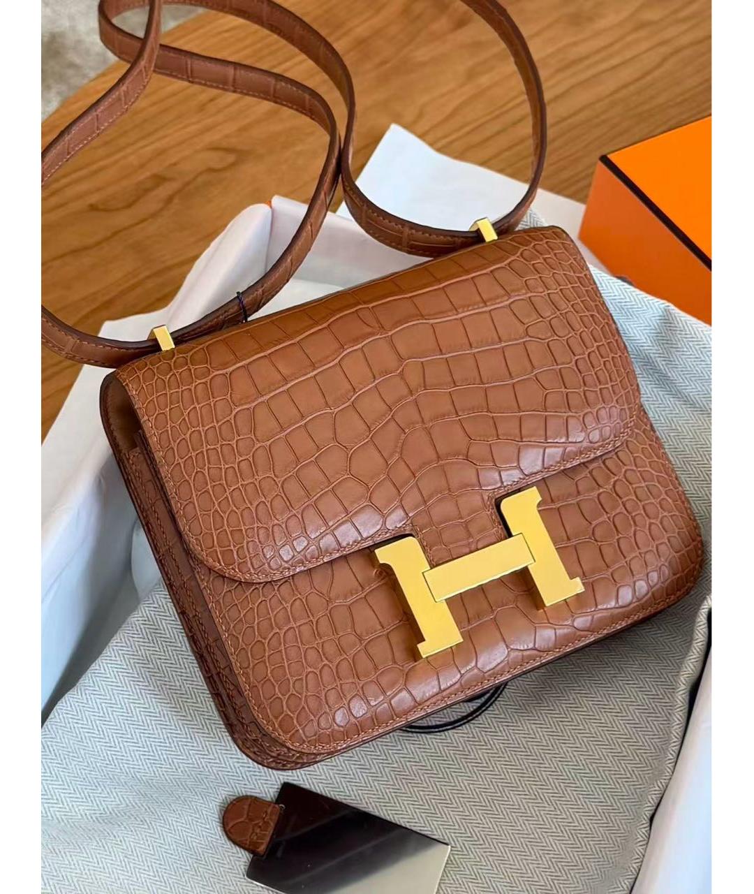 HERMES Коричневая сумка через плечо из экзотической кожи, фото 3